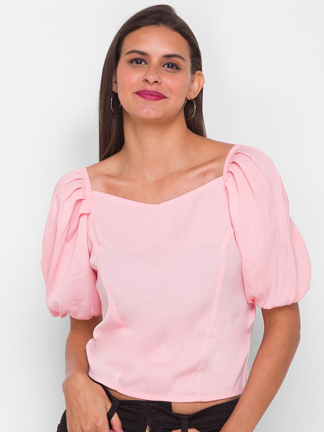 

Globus Women Pink Sweetheart Neck Top
