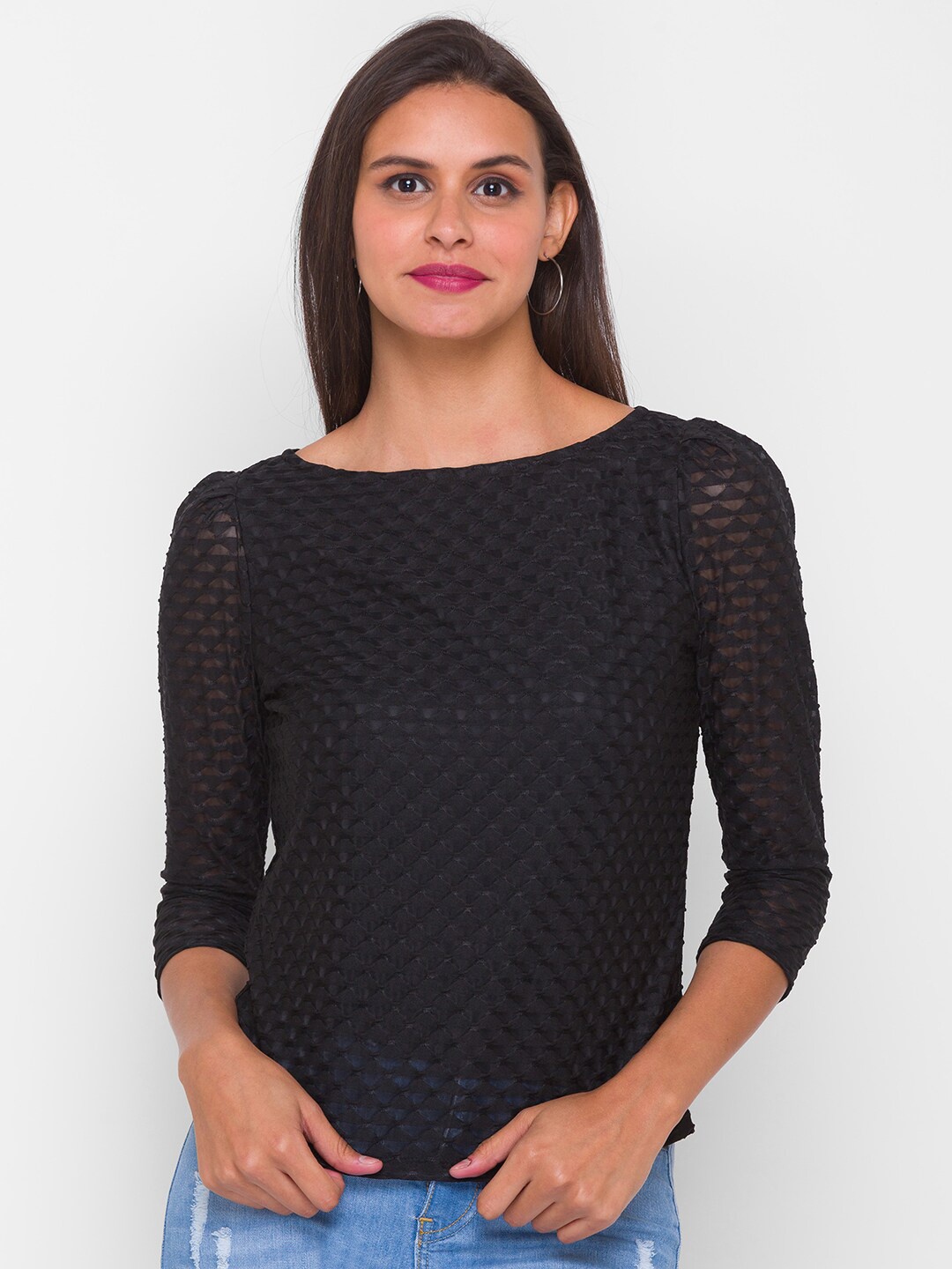 

Globus Black Self Design Top