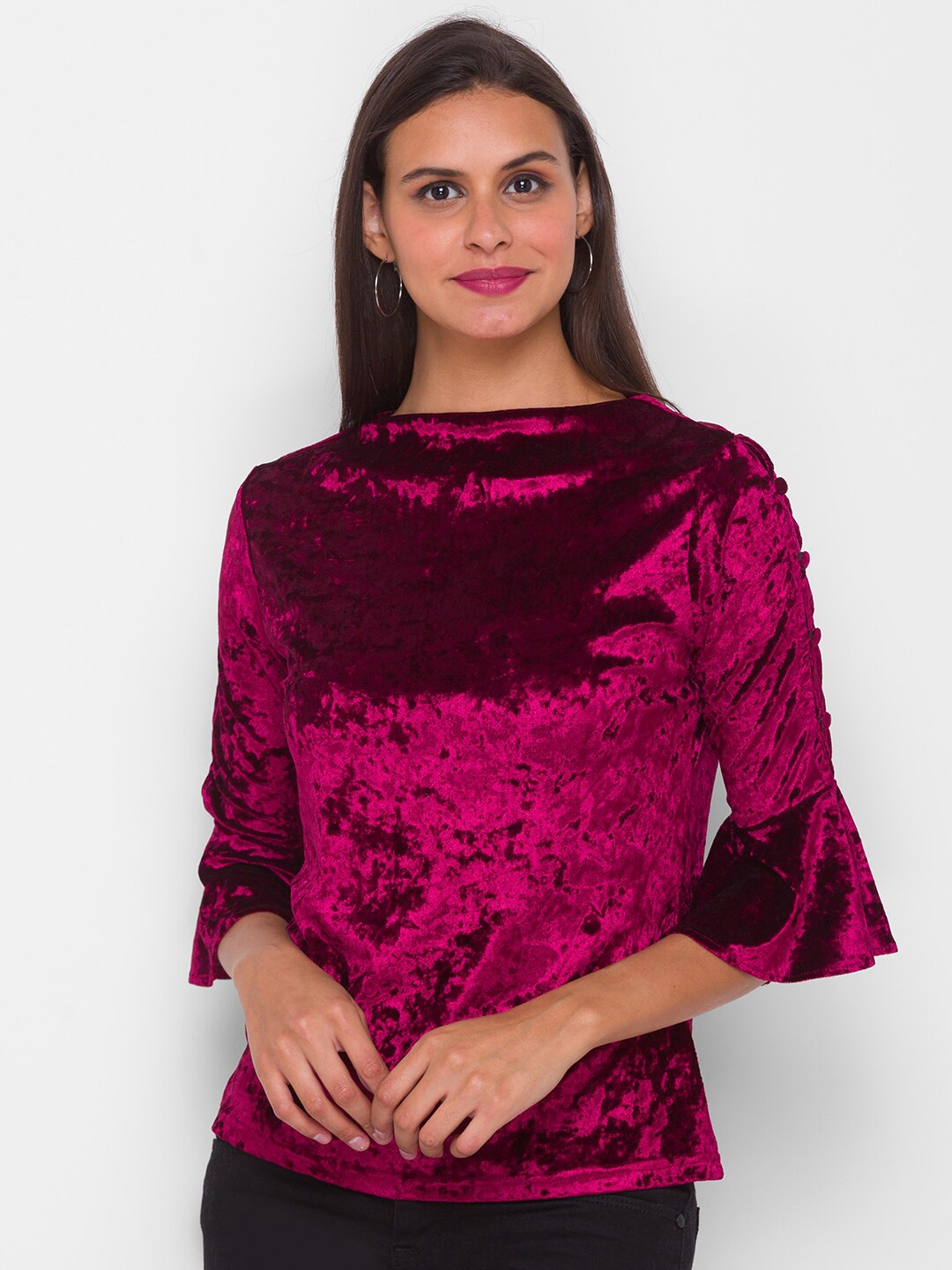 

Globus Burgundy Bell Sleeves Top