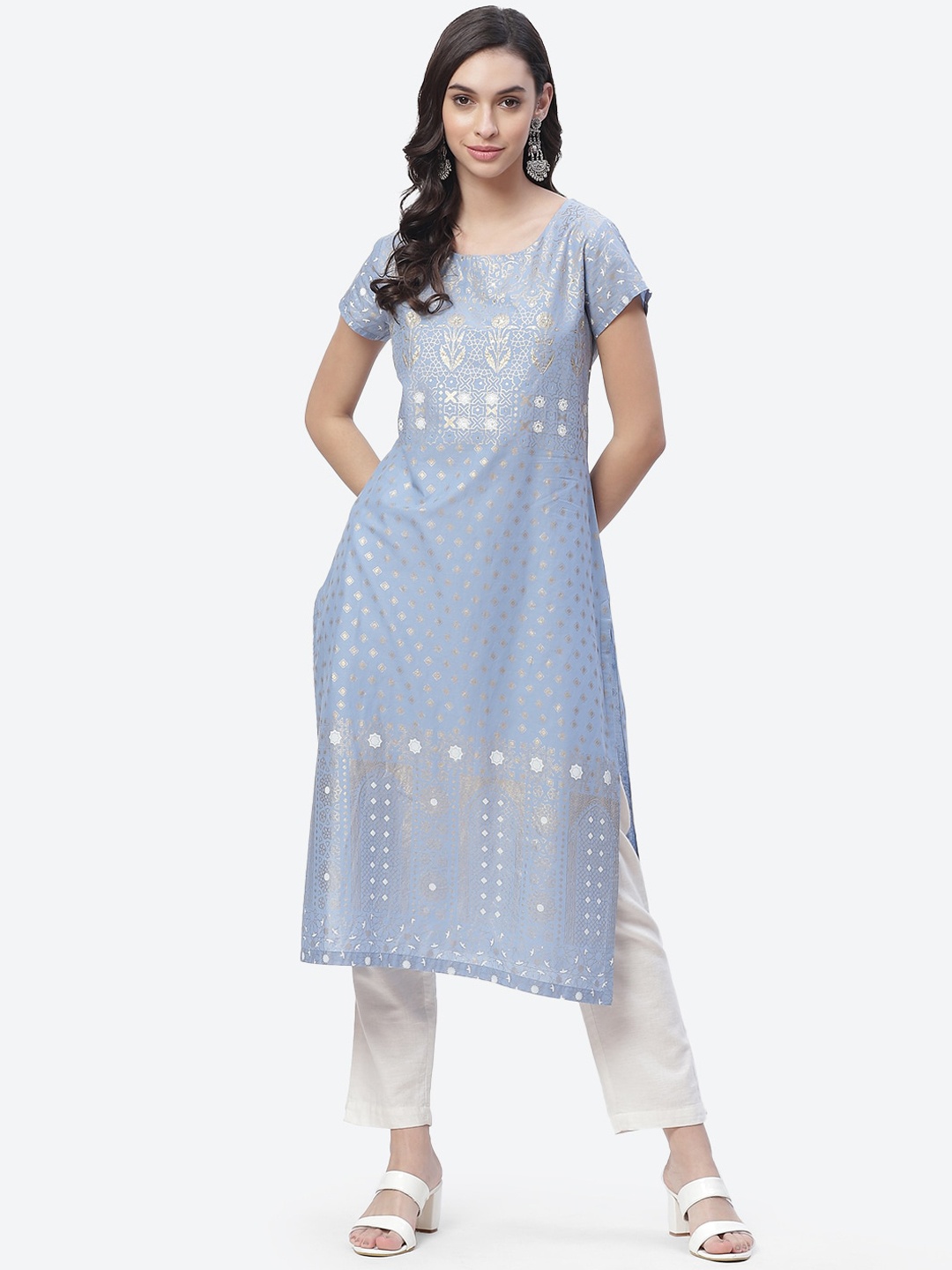 

Biba Women Blue Ethnic Motifs Printed Cotton Kurta