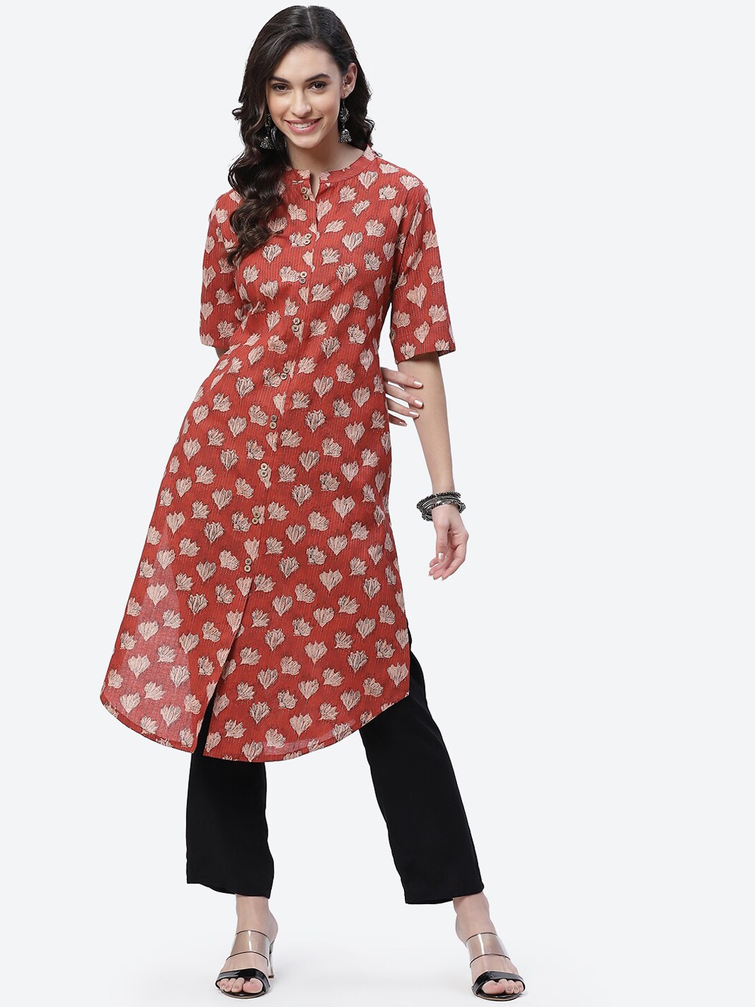 

Biba Women Red Ethnic Motifs Printed Kurta