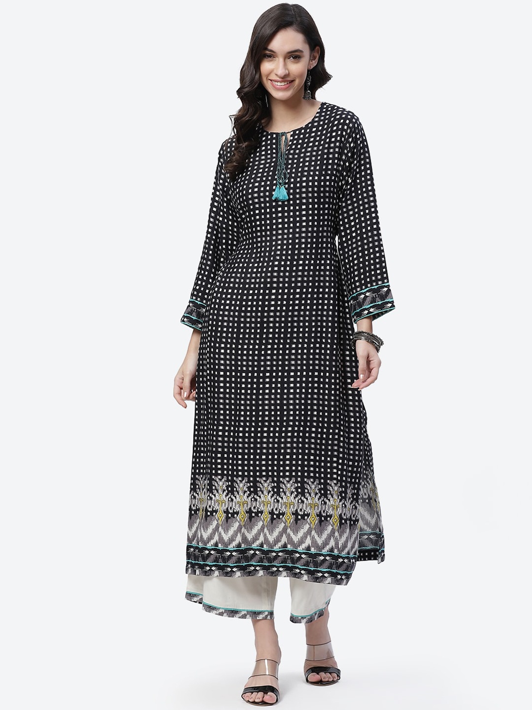 

Biba Women Black & White Printed Kurta With Palazzos