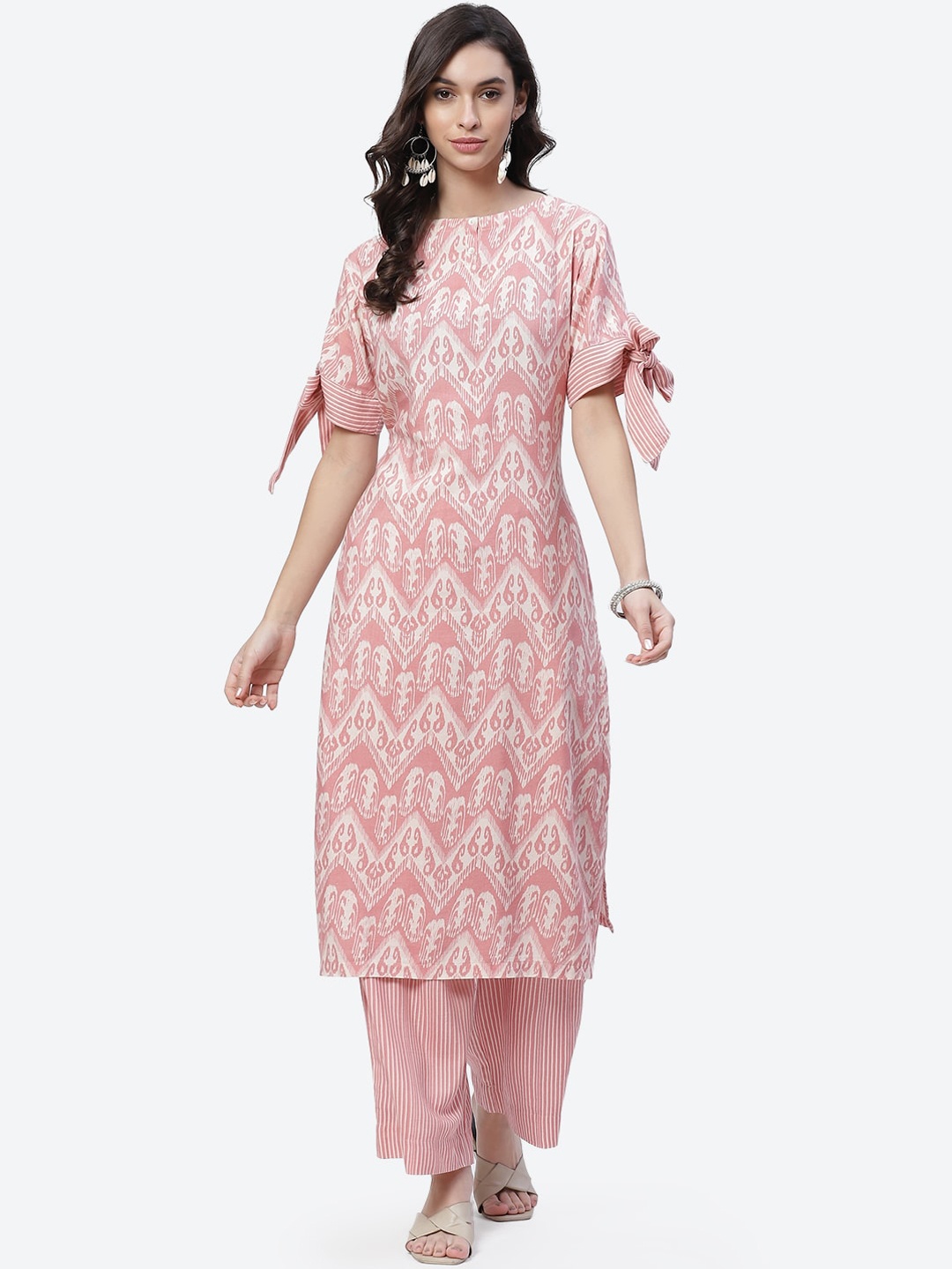 

Biba Women Pink Ethnic Motifs Printed Kurta with Trousers