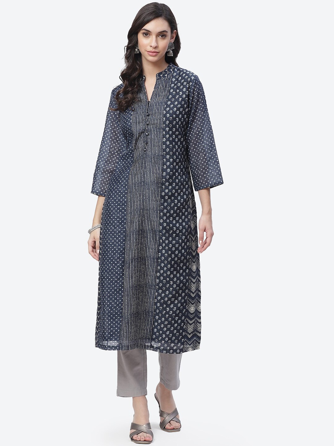 

Biba Women Navy Blue Geometric Printed Kurta