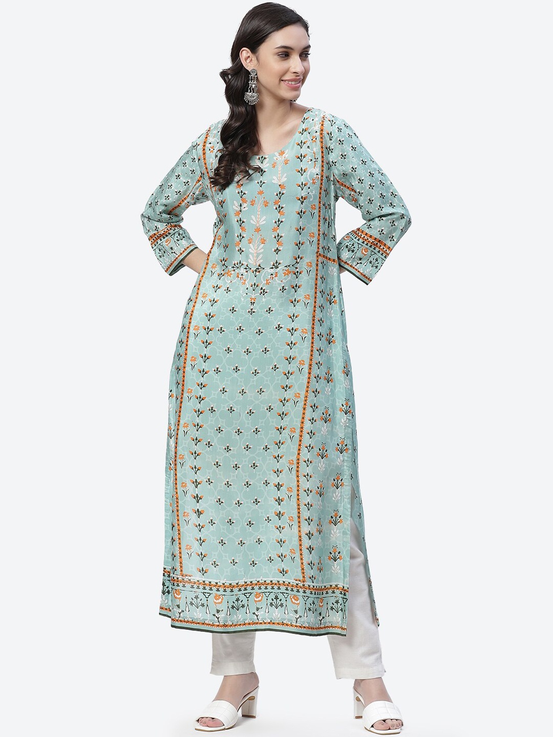 

Biba Women Turquoise Blue Ethnic Motifs Printed Indie Prints Kurta