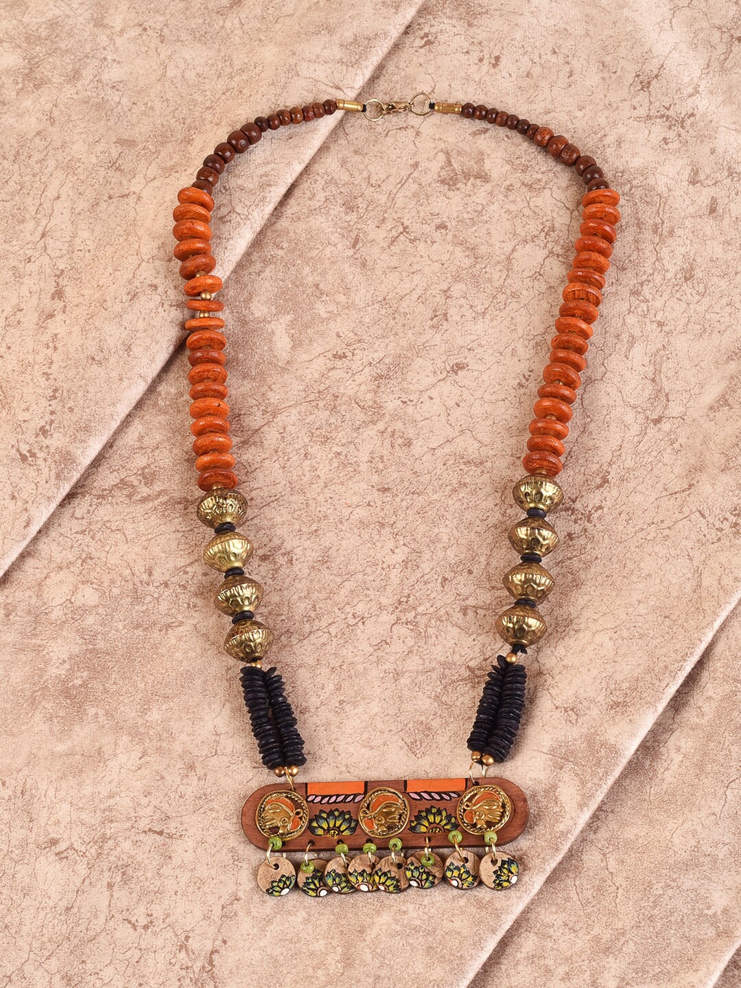 

AAKRITI ART CREATIONS Orange & Black Brass Tribal Necklace