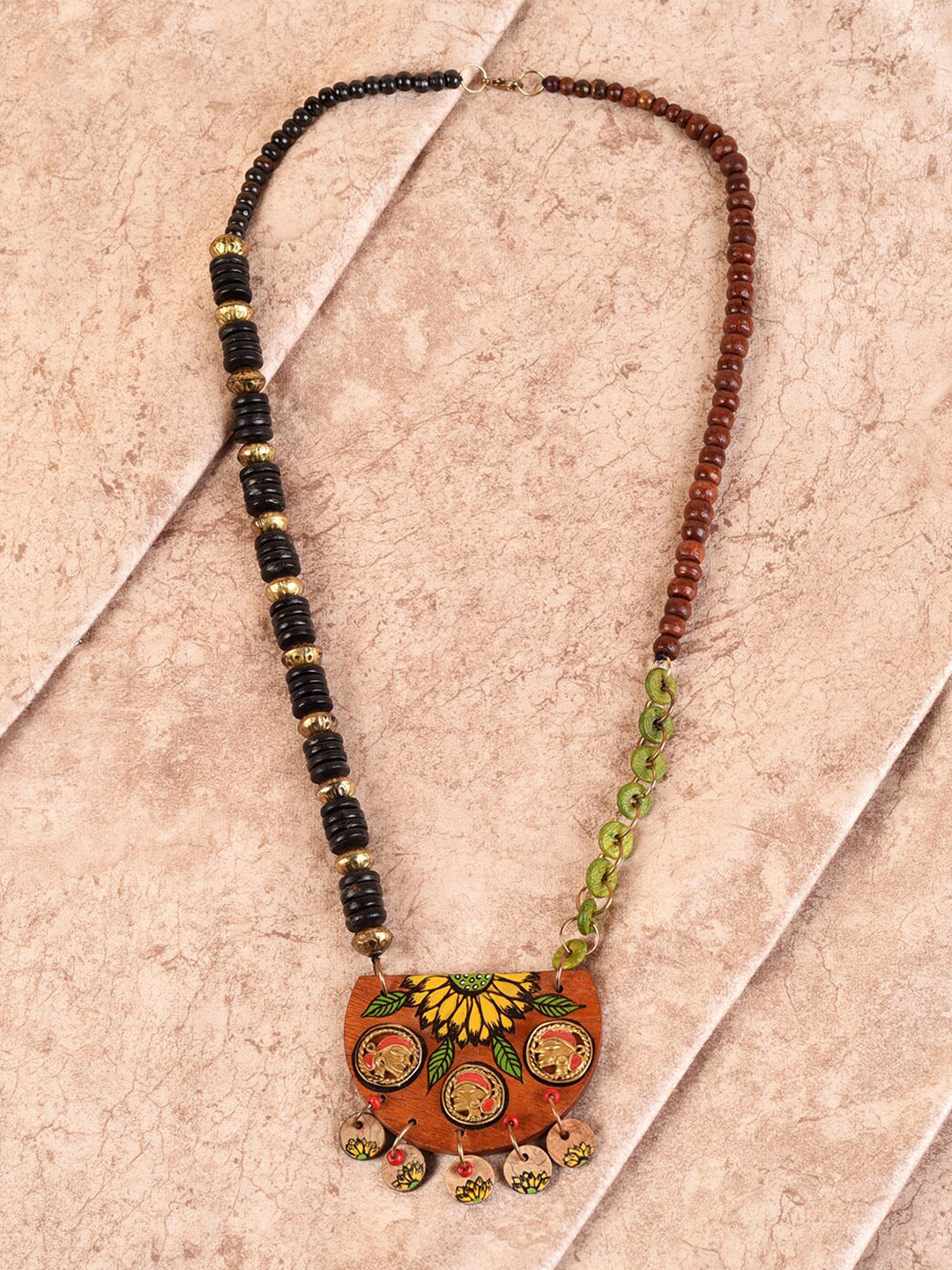

AAKRITI ART CREATIONS Black & Green Brass Tribal Dhokra Chain