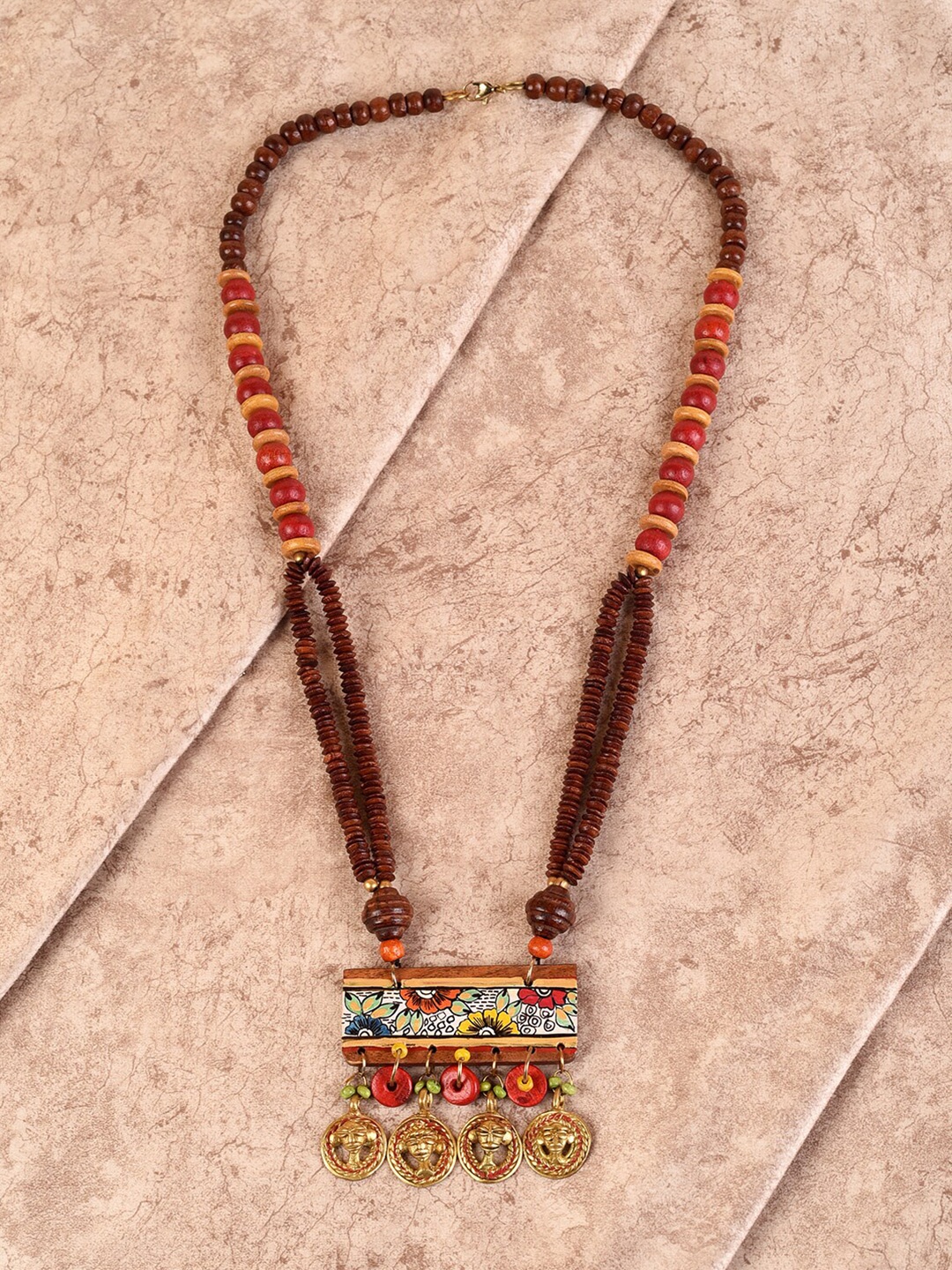 

AAKRITI ART CREATIONS Brown & Orange The Guardians Tribal Dhokra Necklace