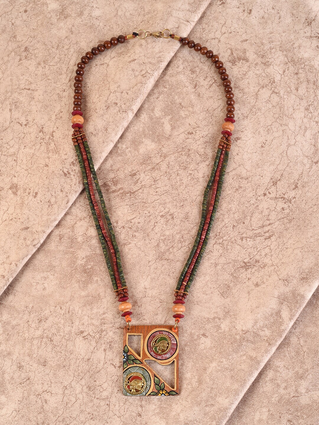 

AAKRITI ART CREATIONS Brown & Green Brass Necklace