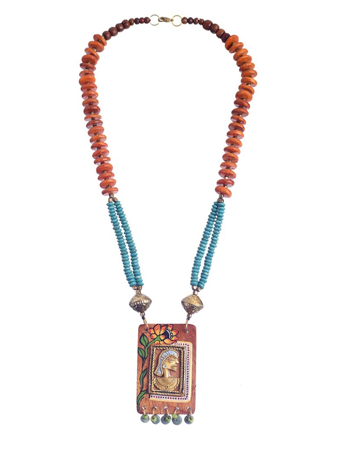 

AAKRITI ART CREATIONS Blue & Brown Brass Tribal Dhokra Chain