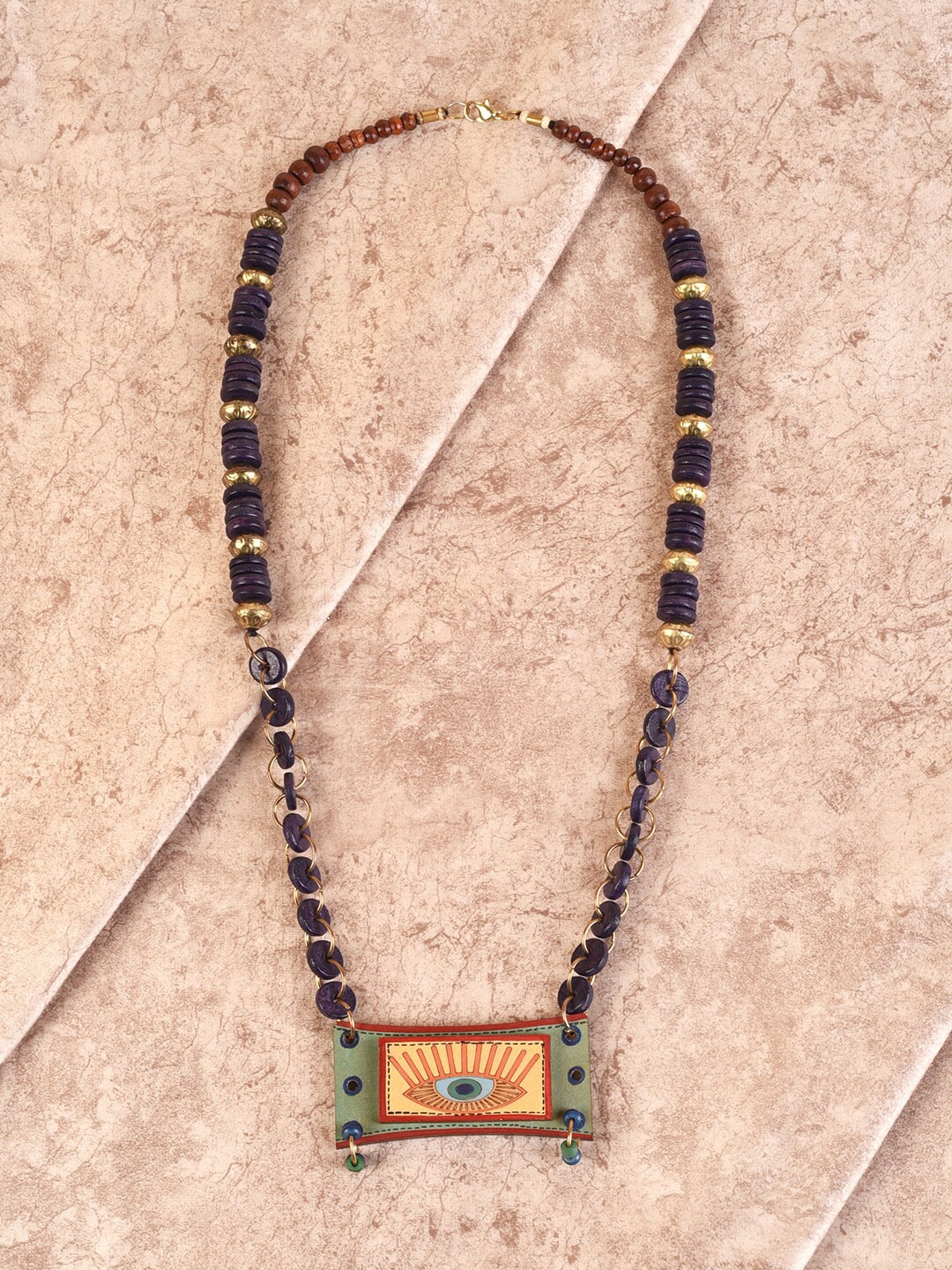 

AAKRITI ART CREATIONS Purple & Gold-Toned Brass Dhokra Necklace