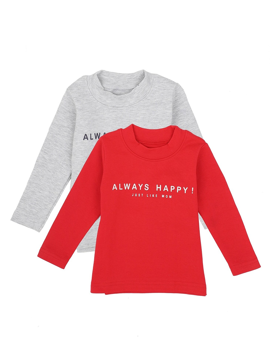 

Bodycare Kids Pack of 2 Boys Grey Melange & Red Typography Printed T-shirt