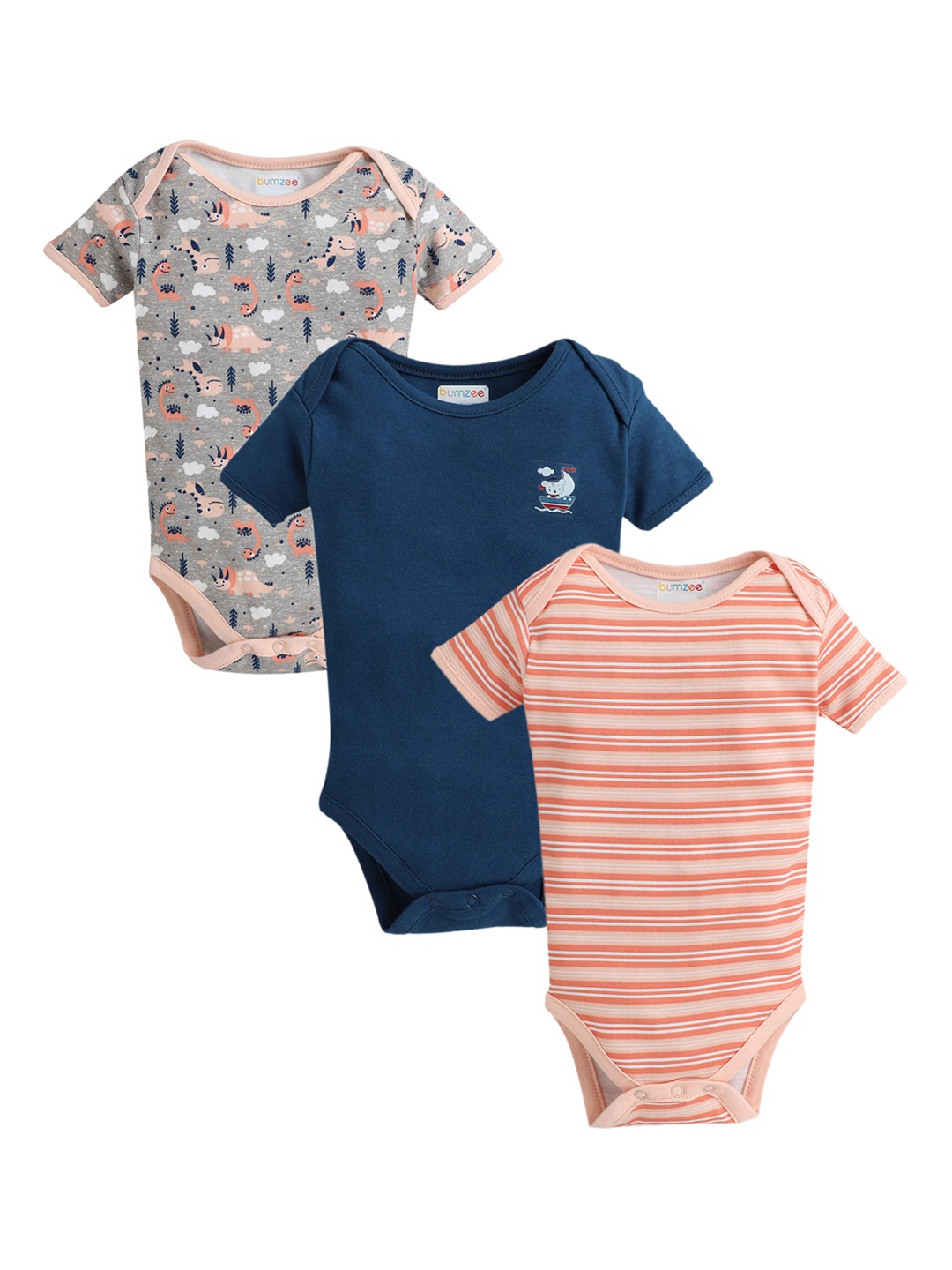 

BUMZEE Infant Boys Pack of 3 Half Sleeves Bodysuits, Grey