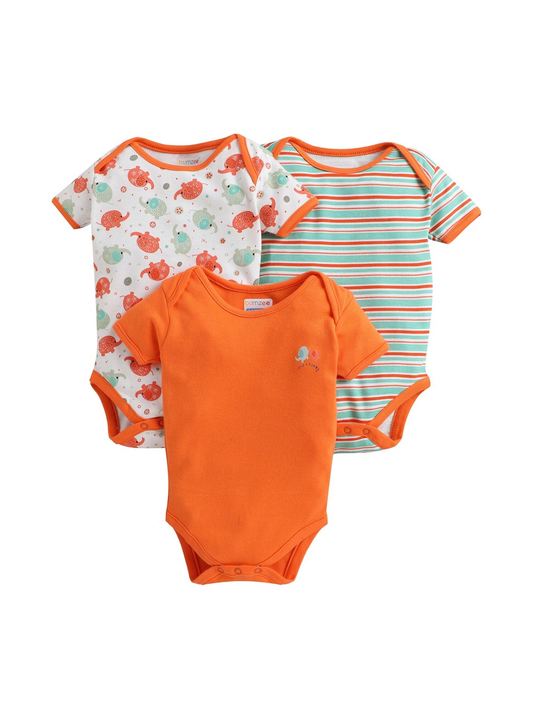 

BUMZEE Infant Boys Pack Of 3 Pure Cotton Bodysuits, Orange