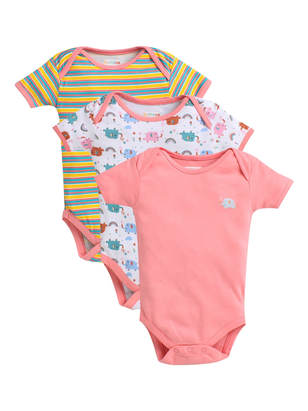 

BUMZEE Infant Girls Pack Of 3 Cotton Bodysuits, Pink