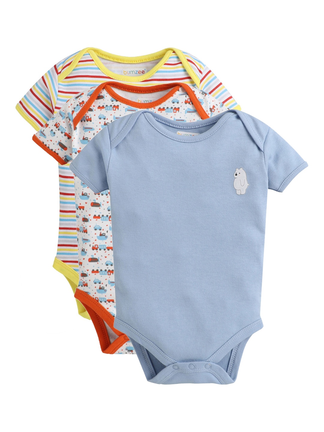 

BUMZEE Infant Boys Pack Of 3 Pure Cotton Bodysuit, White