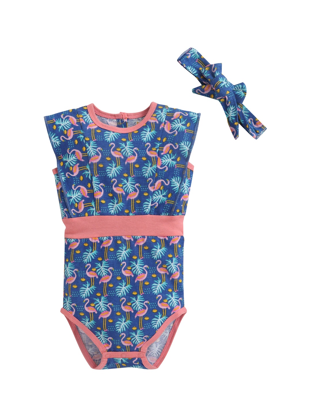 

BUMZEE Infant Girls Navy Blue Printed Pure Cotton Bodysuit