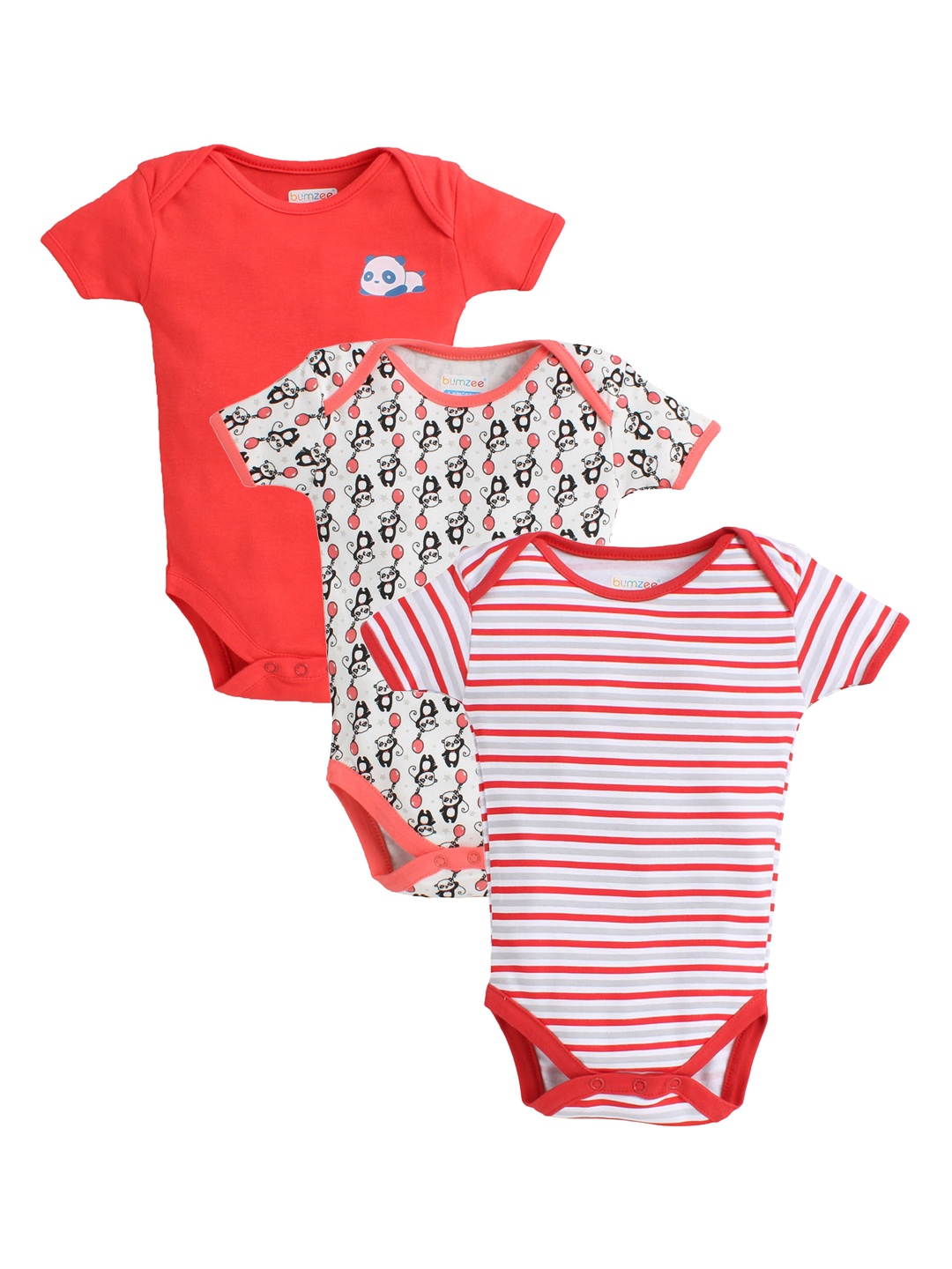 

BUMZEE Infant Boys Pack Of 3 Pure Cotton Bodysuits, Red