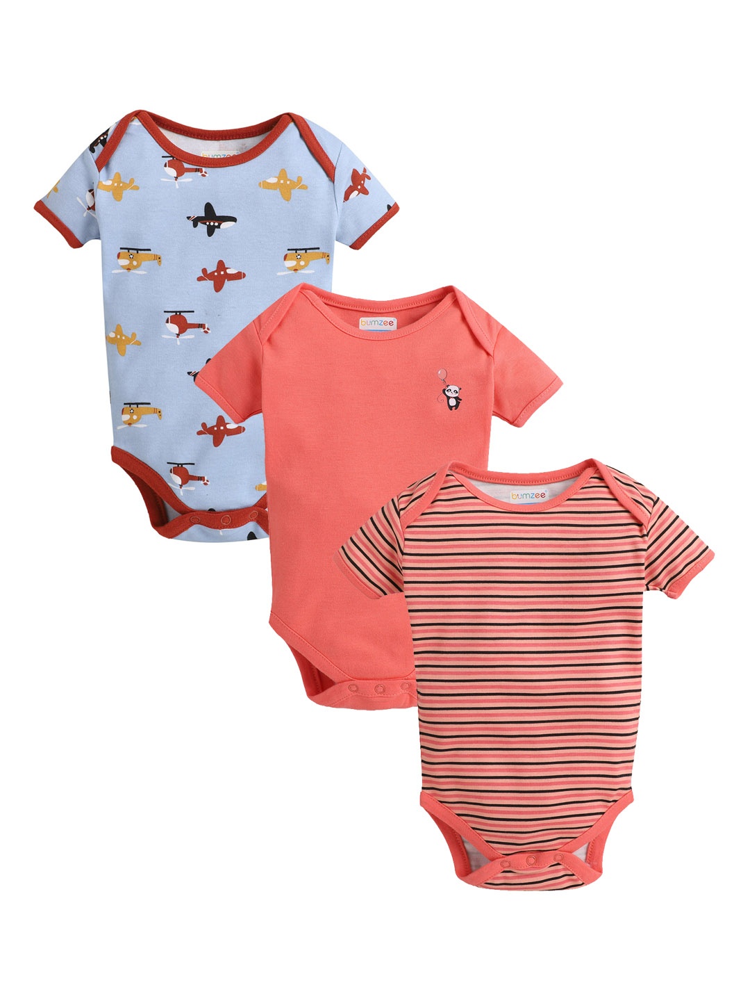 

BUMZEE Infant Boys Pack Of 3 Pure Cotton Bodysuit, Coral