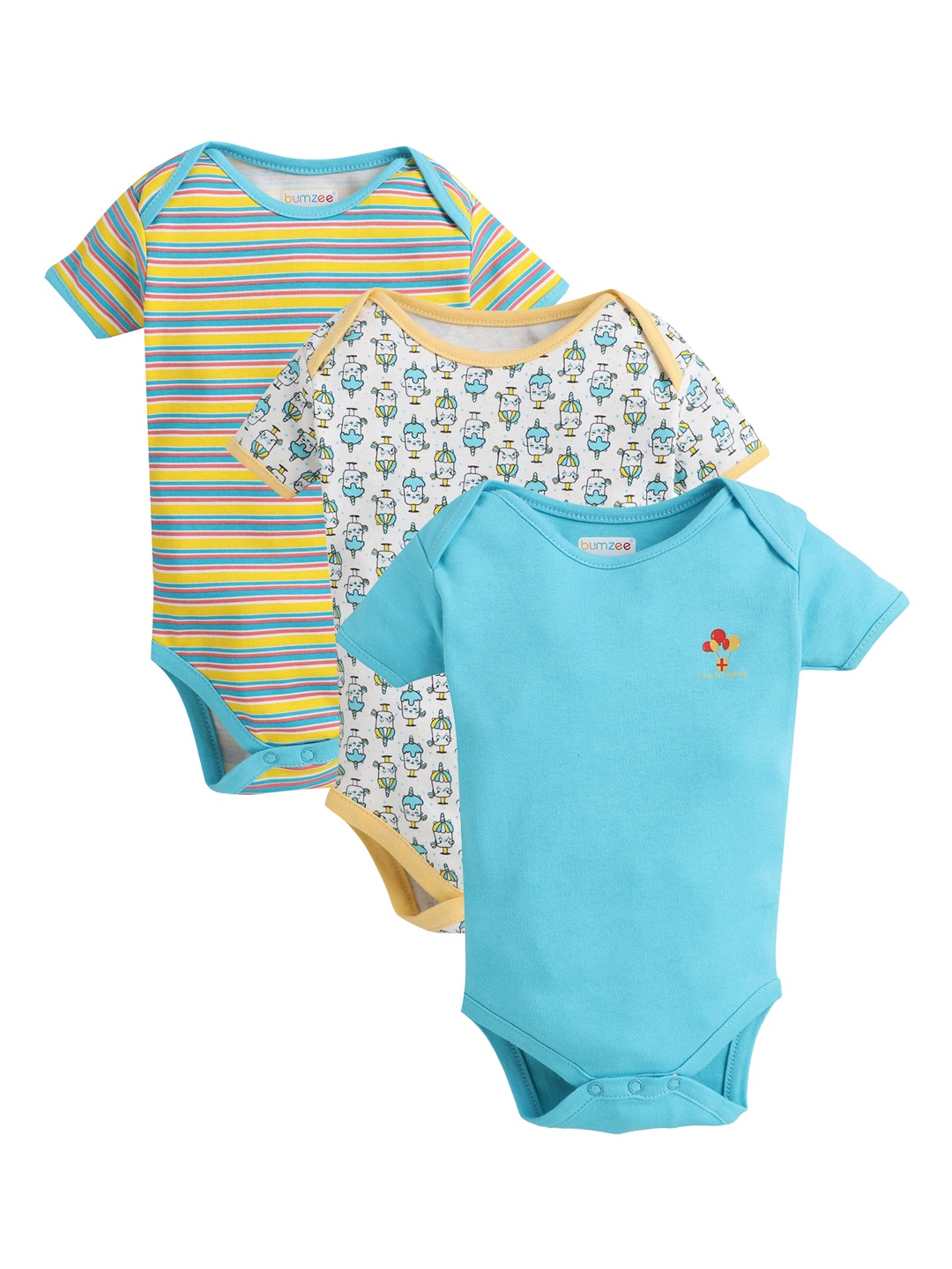 

BUMZEE Infant Boys Pack of 3 Pure Cotton Bodysuits, Turquoise blue