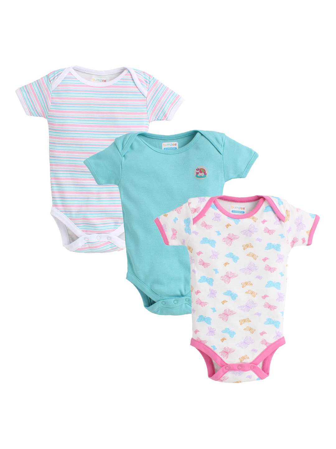 

BUMZEE Infant Girls Pack Of 3 Pure Cotton Bodysuit, Pink