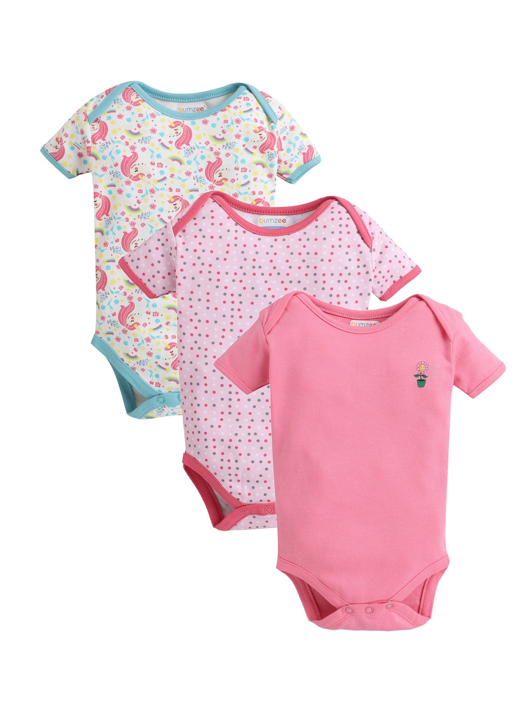 

BUMZEE Infant Girls Pack of 3 Pure Cotton Bodysuits, Pink