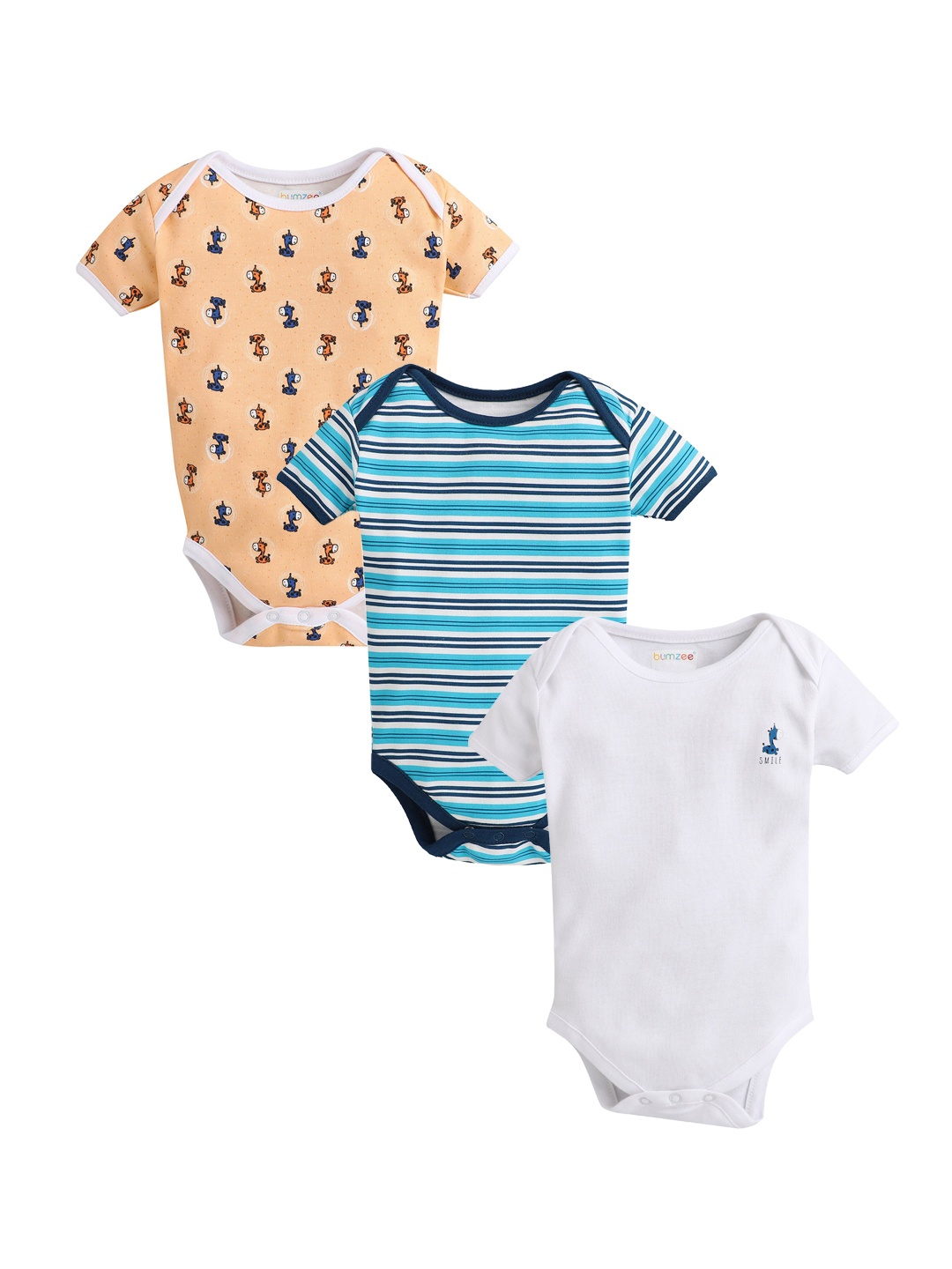

BUMZEE Infant Boys Pack Of 3 Pure Cotton Bodysuits, Peach