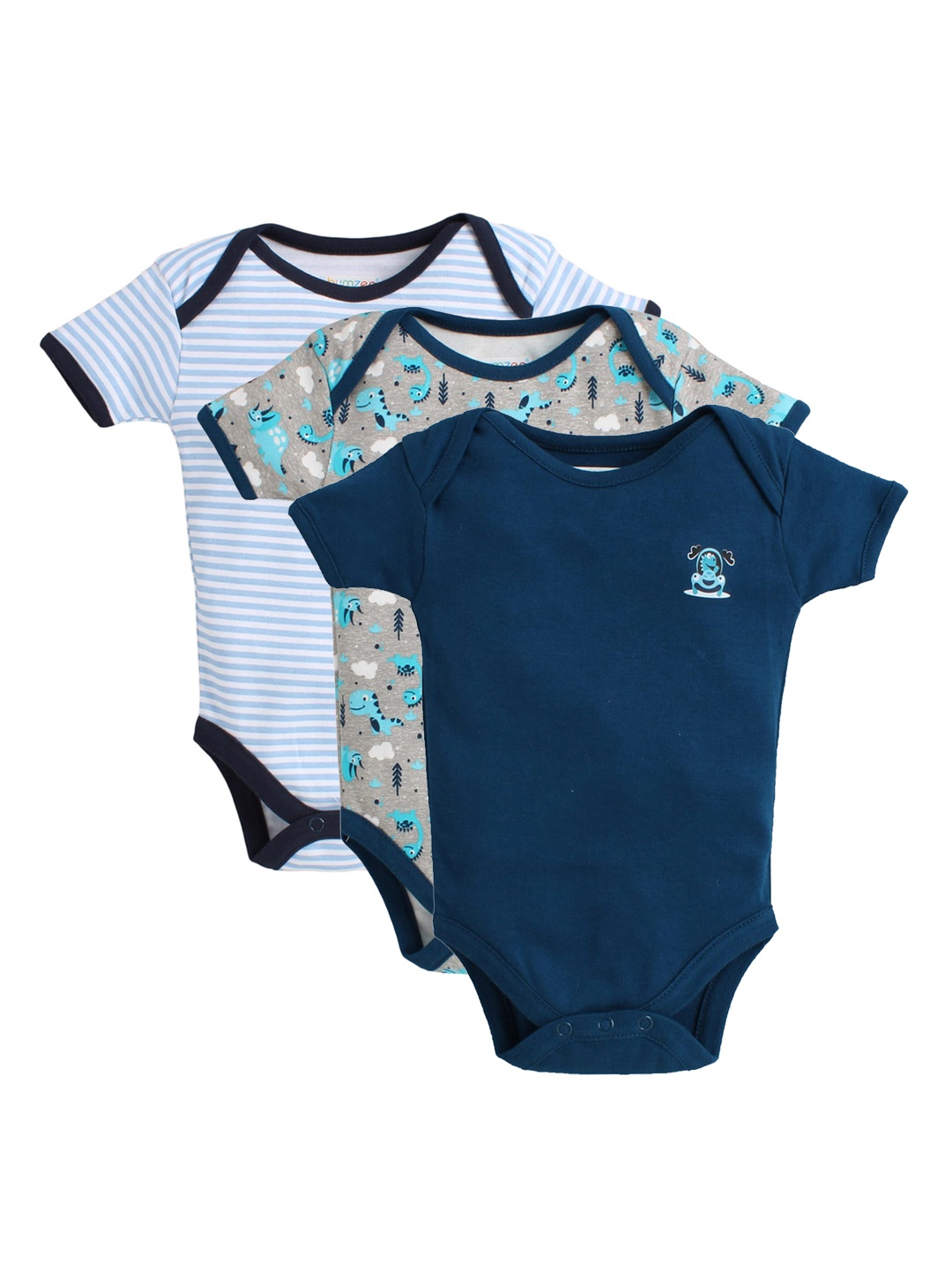 

BUMZEE Infant Boys Pack Of 3 Pure Cotton Bodysuit, Navy blue