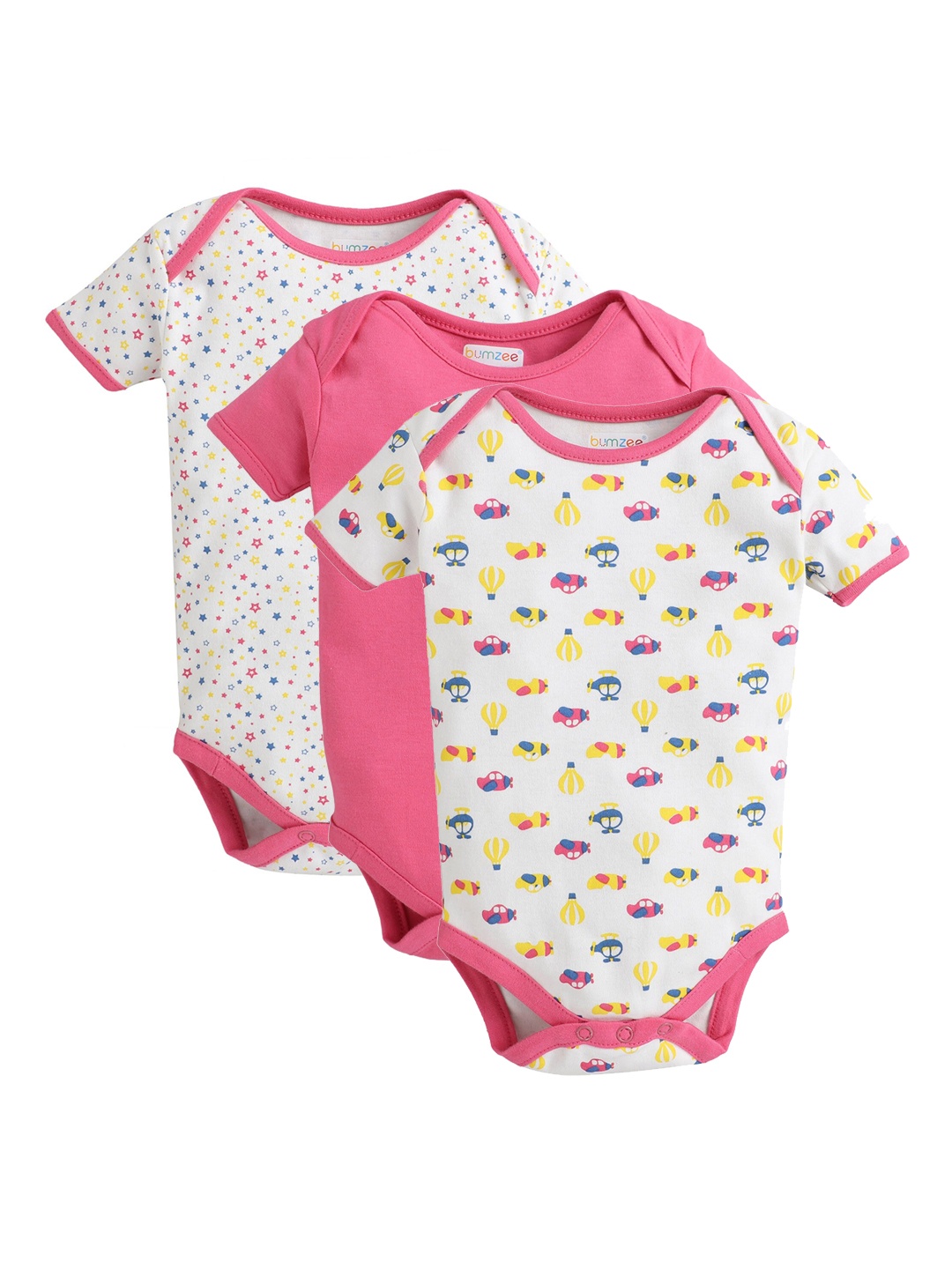

BUMZEE Infant Girls Pack Of 3 Pure Cotton Bodysuits, White