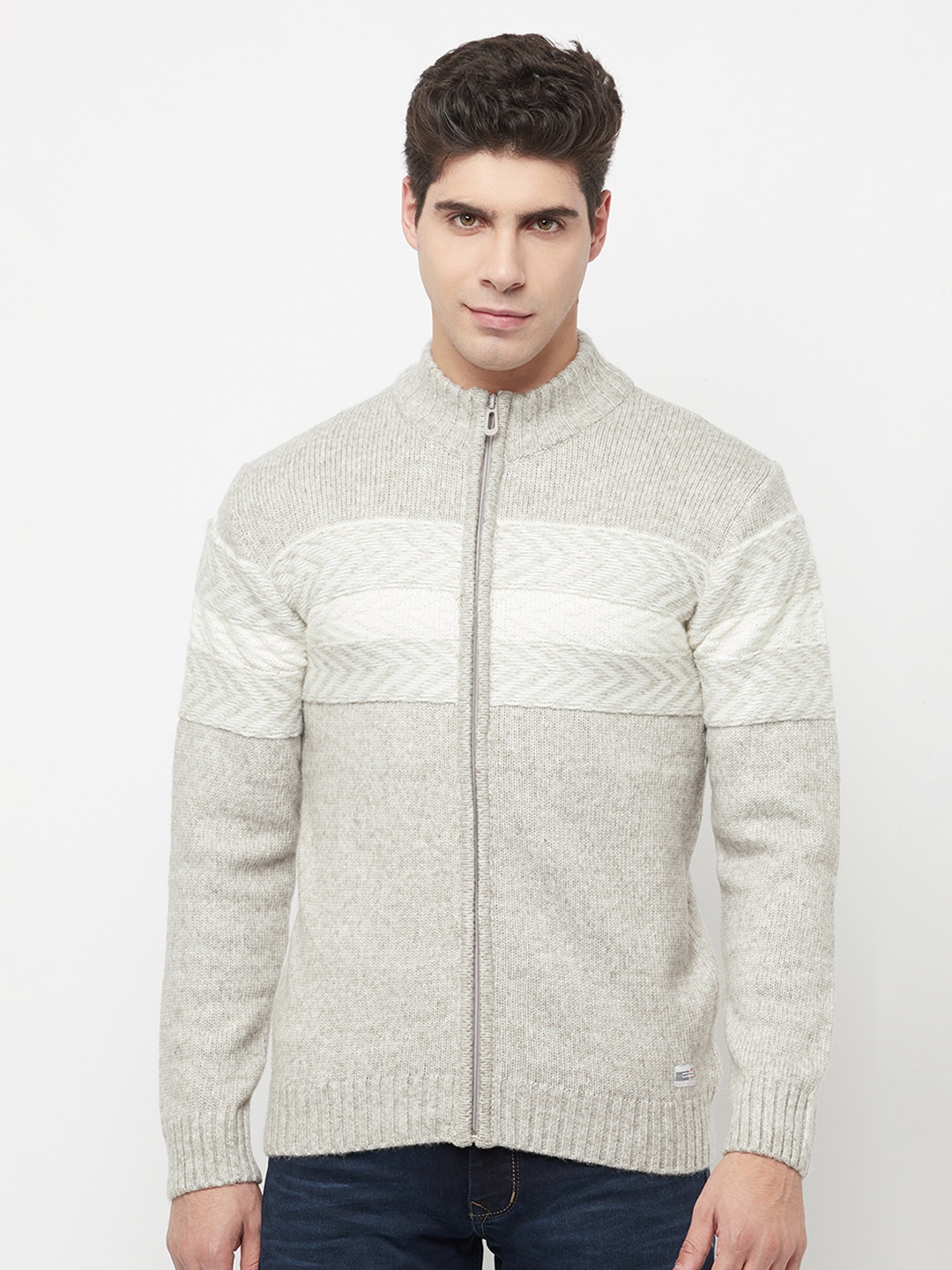 

METTLE Men White Striped Cardigan