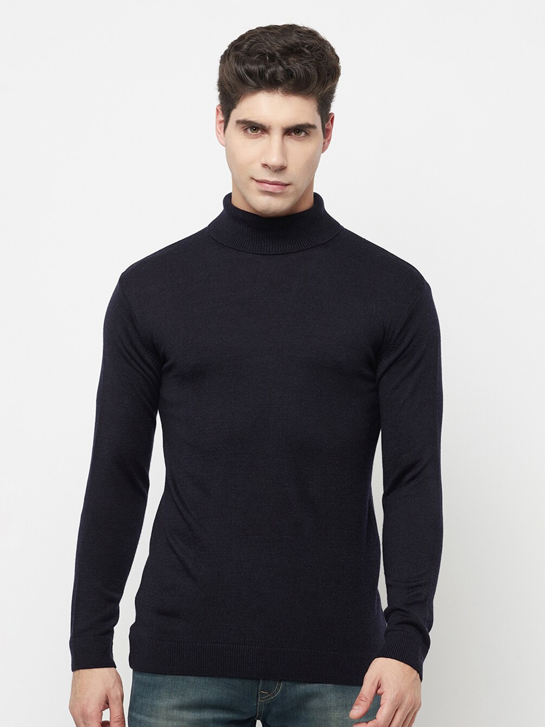 

METTLE Men Navy Blue Solid Pullover