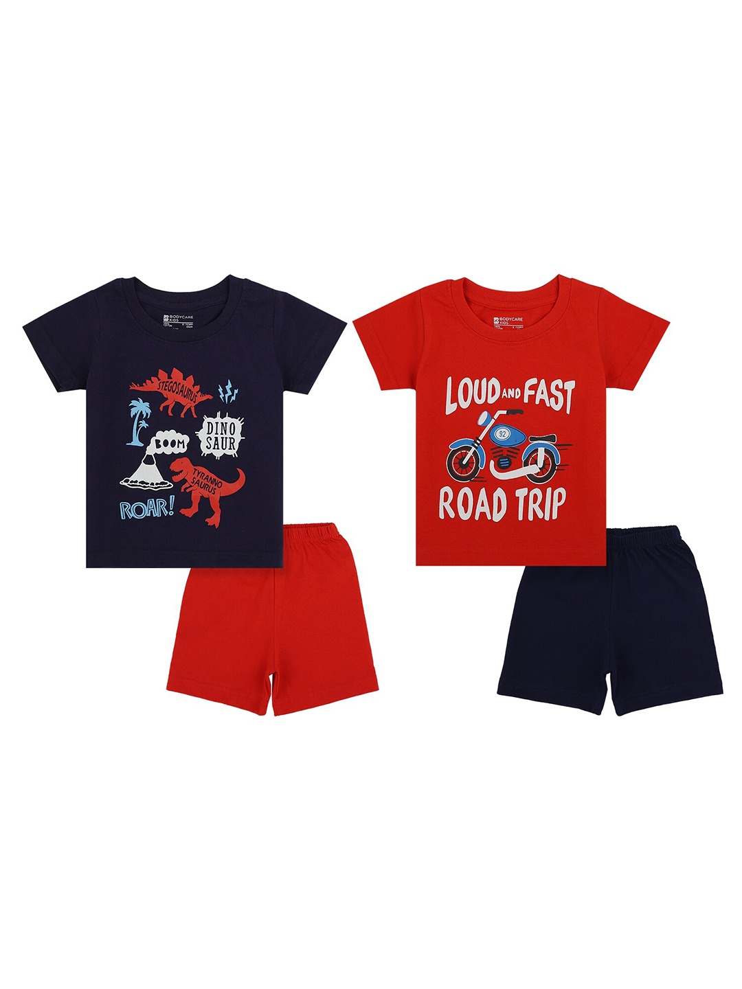 

Bodycare Kids Boys Pack Of 2 Red & Navy Blue Printed T-shirt with Shorts