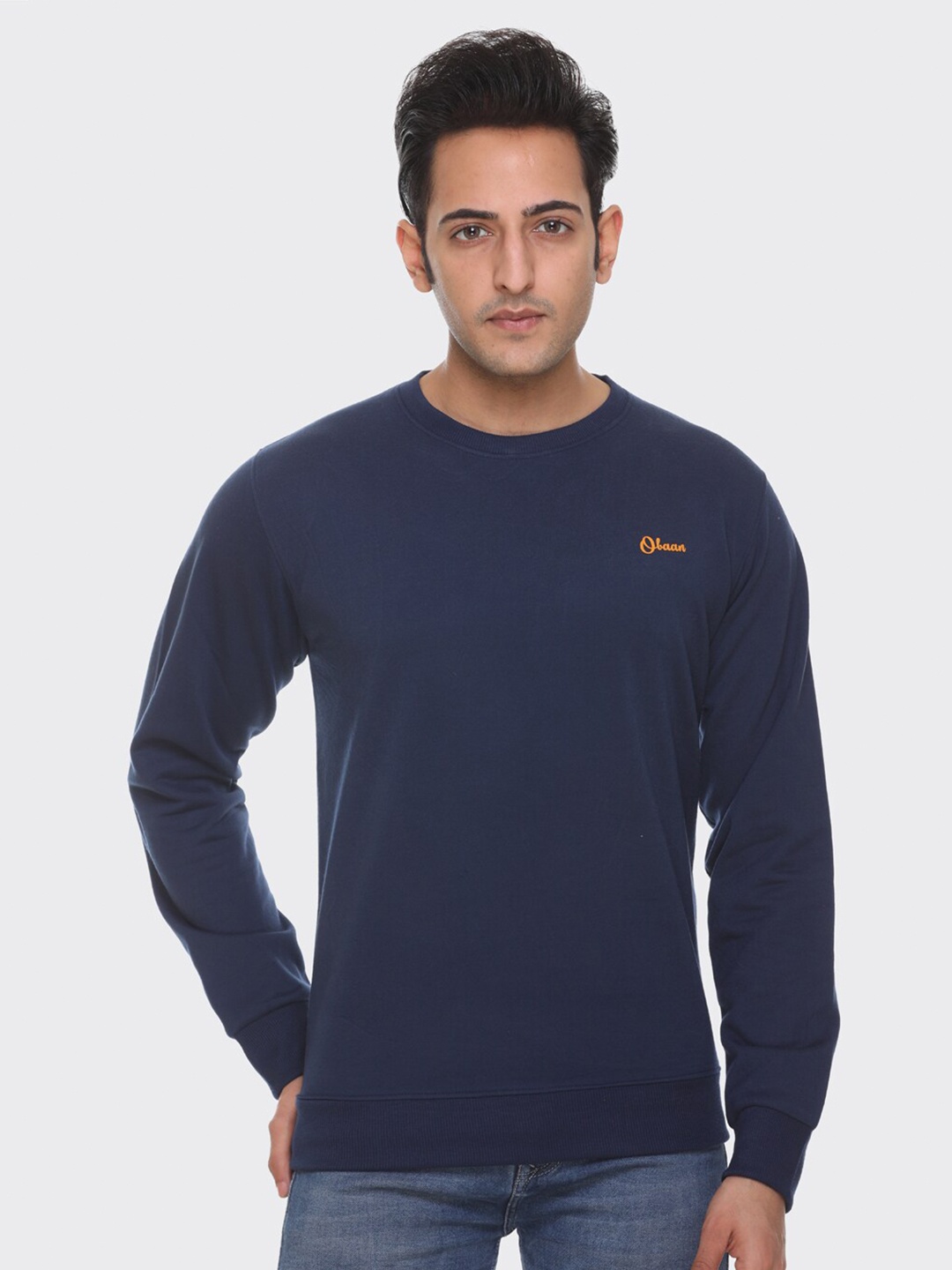 

Obaan Men Navy Blue Solid Round Neck Sweatshirt