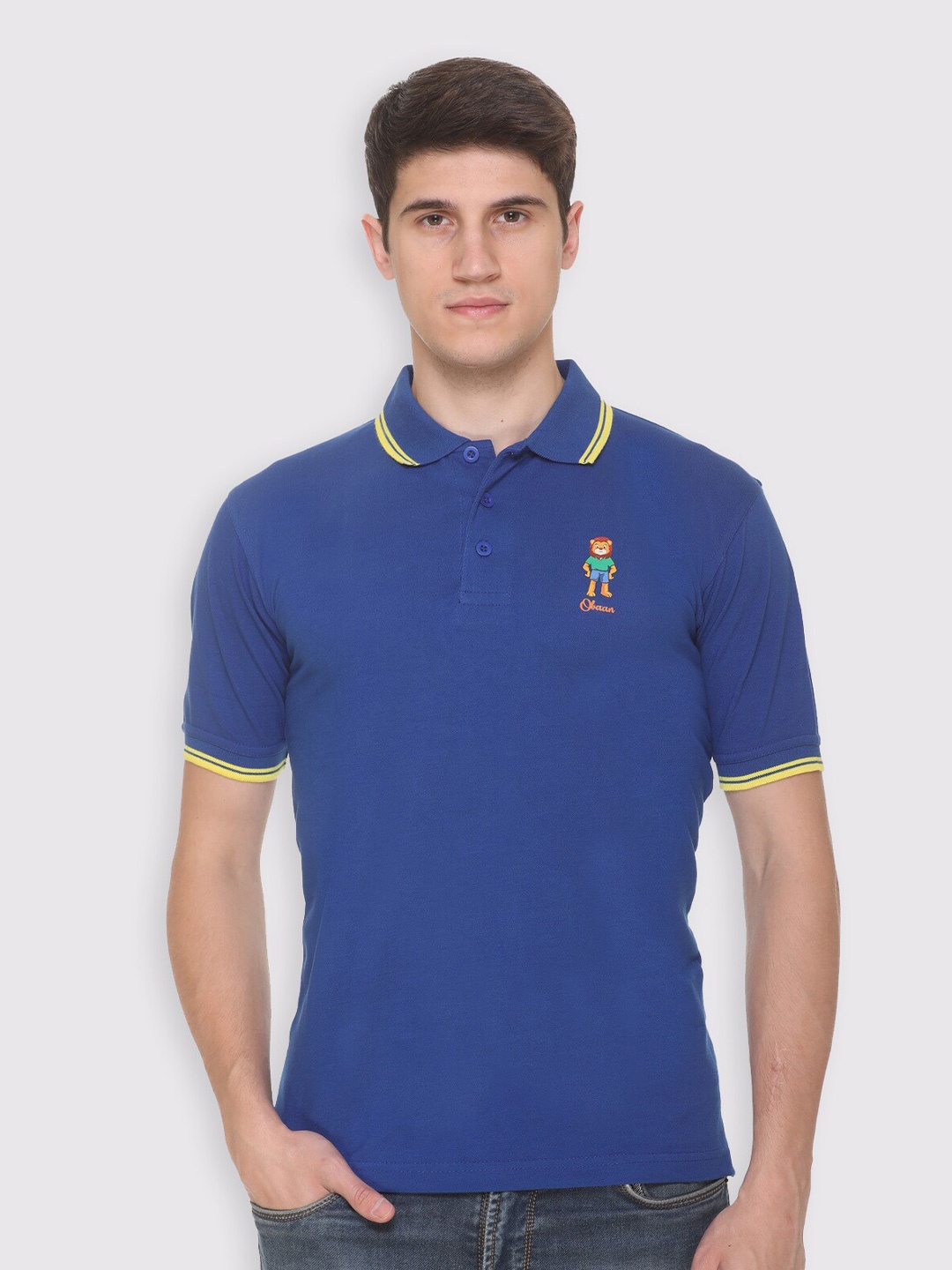 

Obaan Men Blue Polo Collar T-shirt