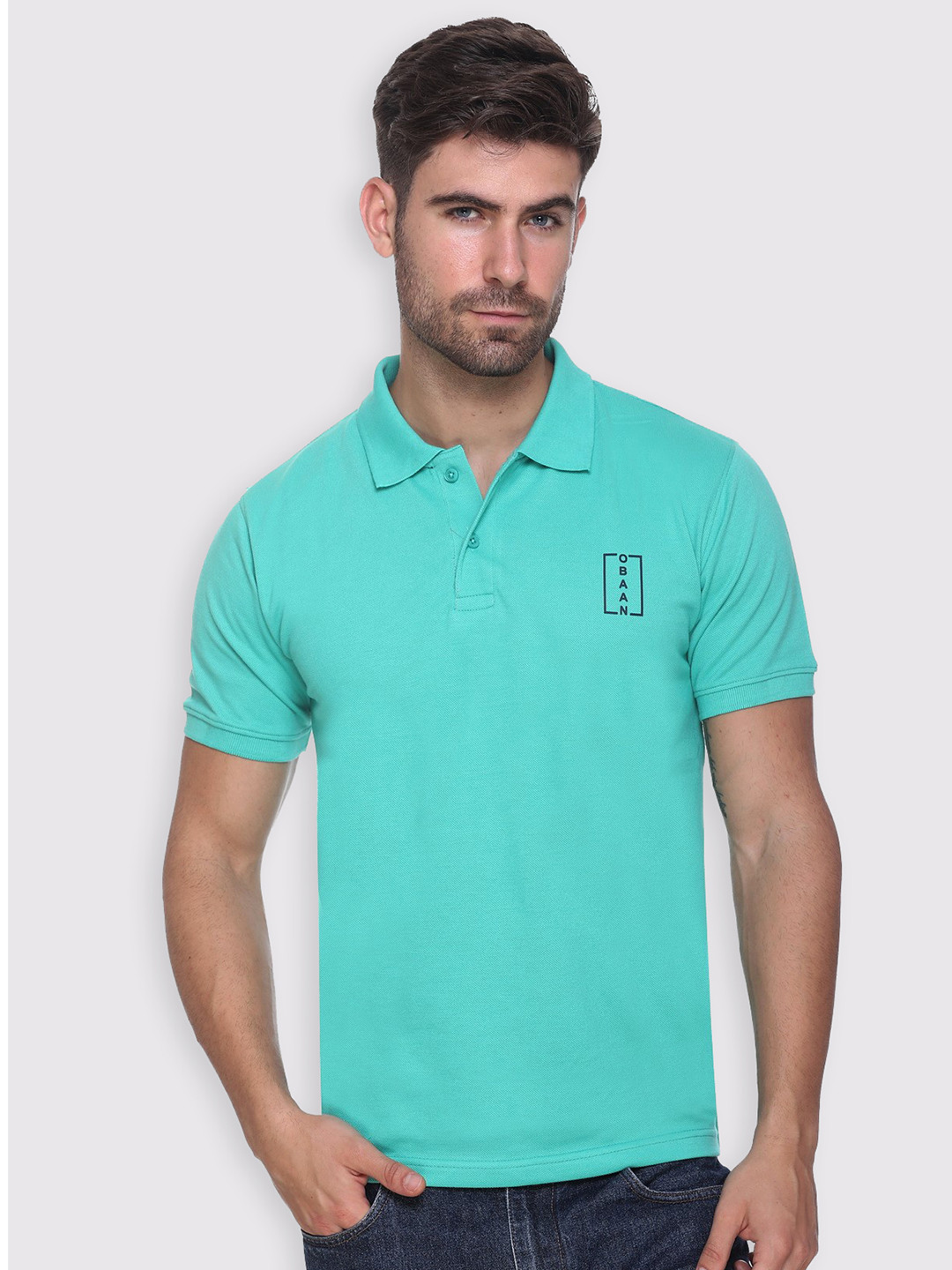 

Obaan Men Green & Black Printed Polo Collar T-shirt