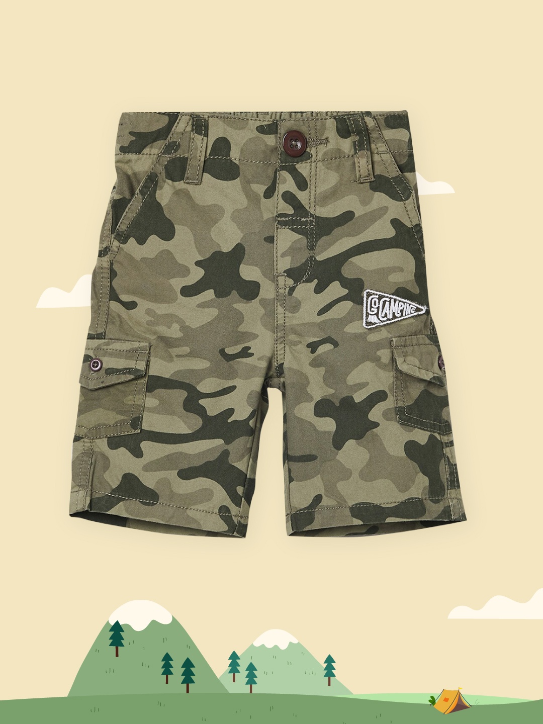

max Boys Green Camouflage Printed Cargo Shorts