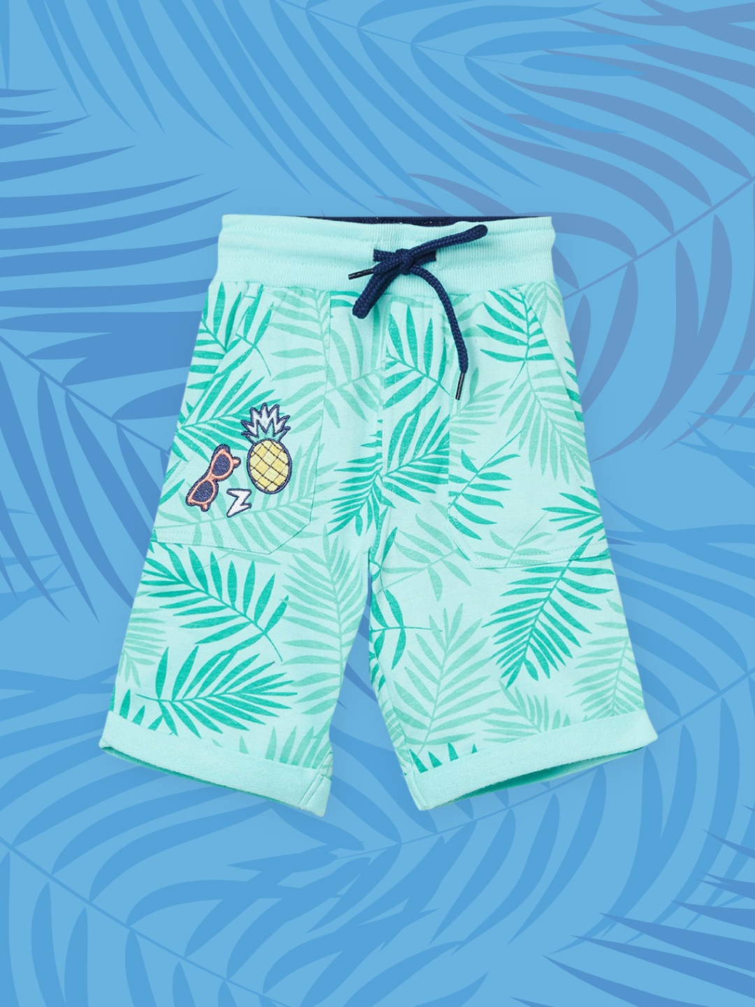 max Boys Green Floral Printed Shorts