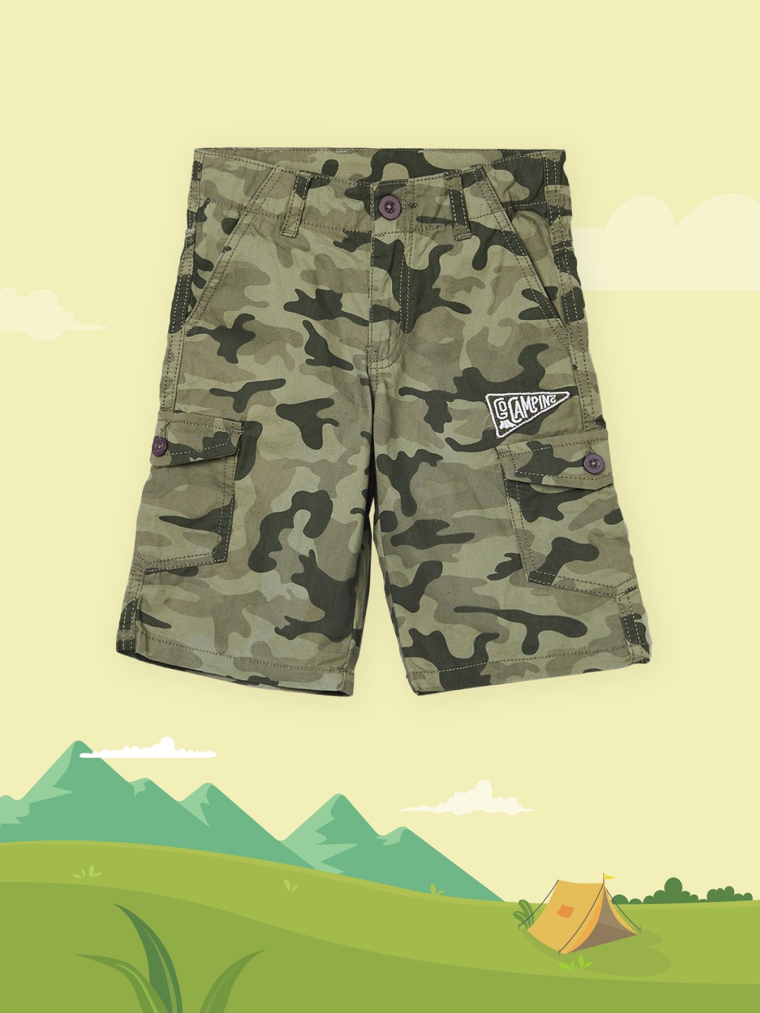 

max Boys Green Printed Cotton Cargo Shorts
