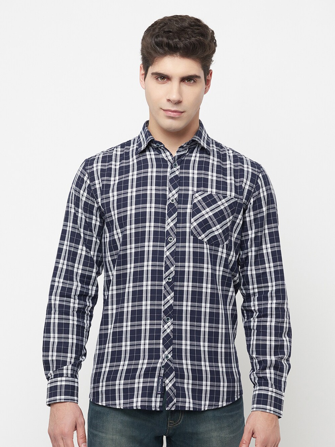 

METTLE Men Navy Blue Tartan Checks Casual Shirt