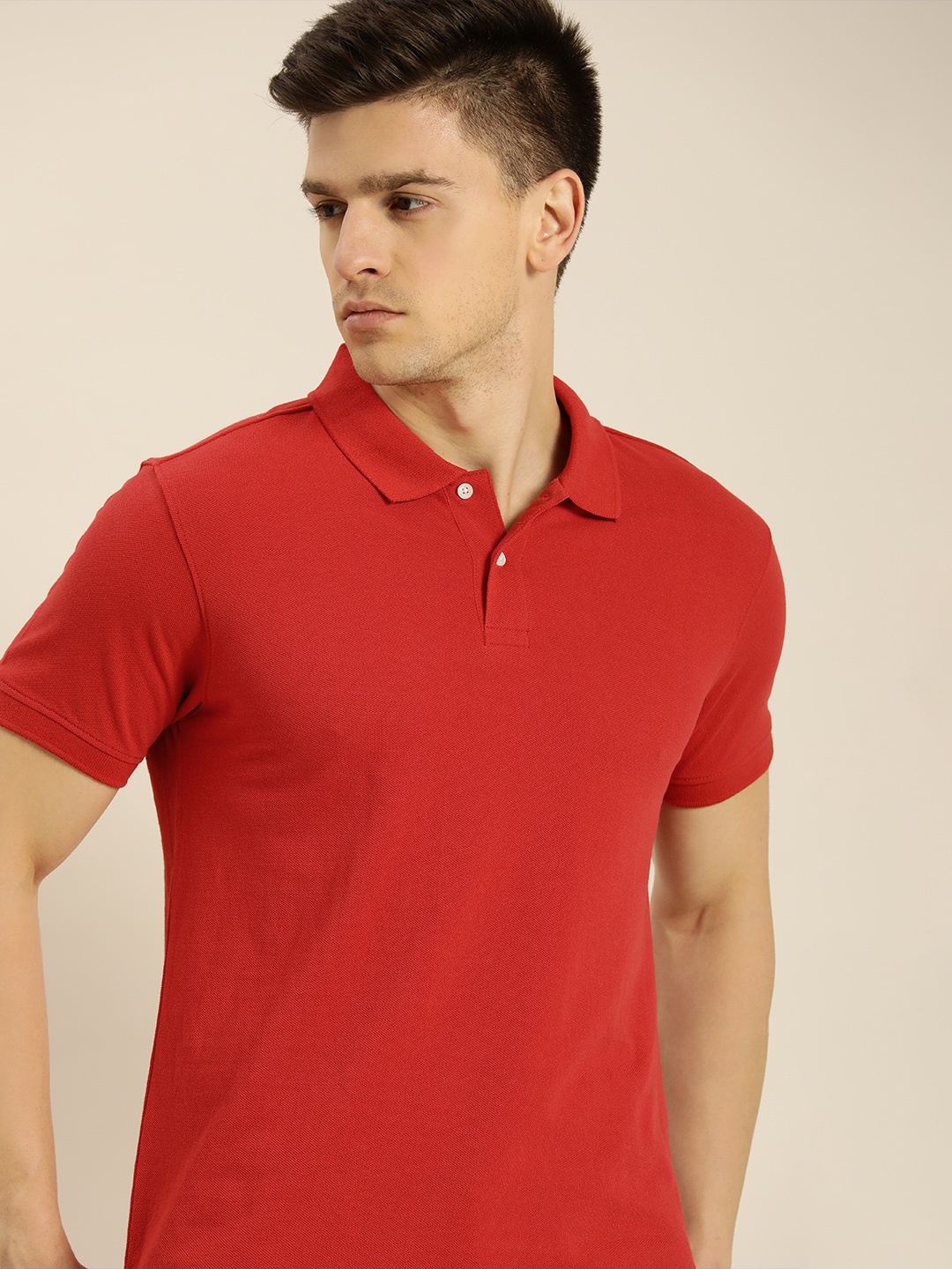 

ether Men Red Polo Collar T-shirt
