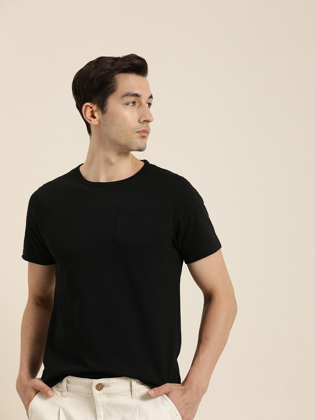 

ether Men Black Pocket Detail T-shirt