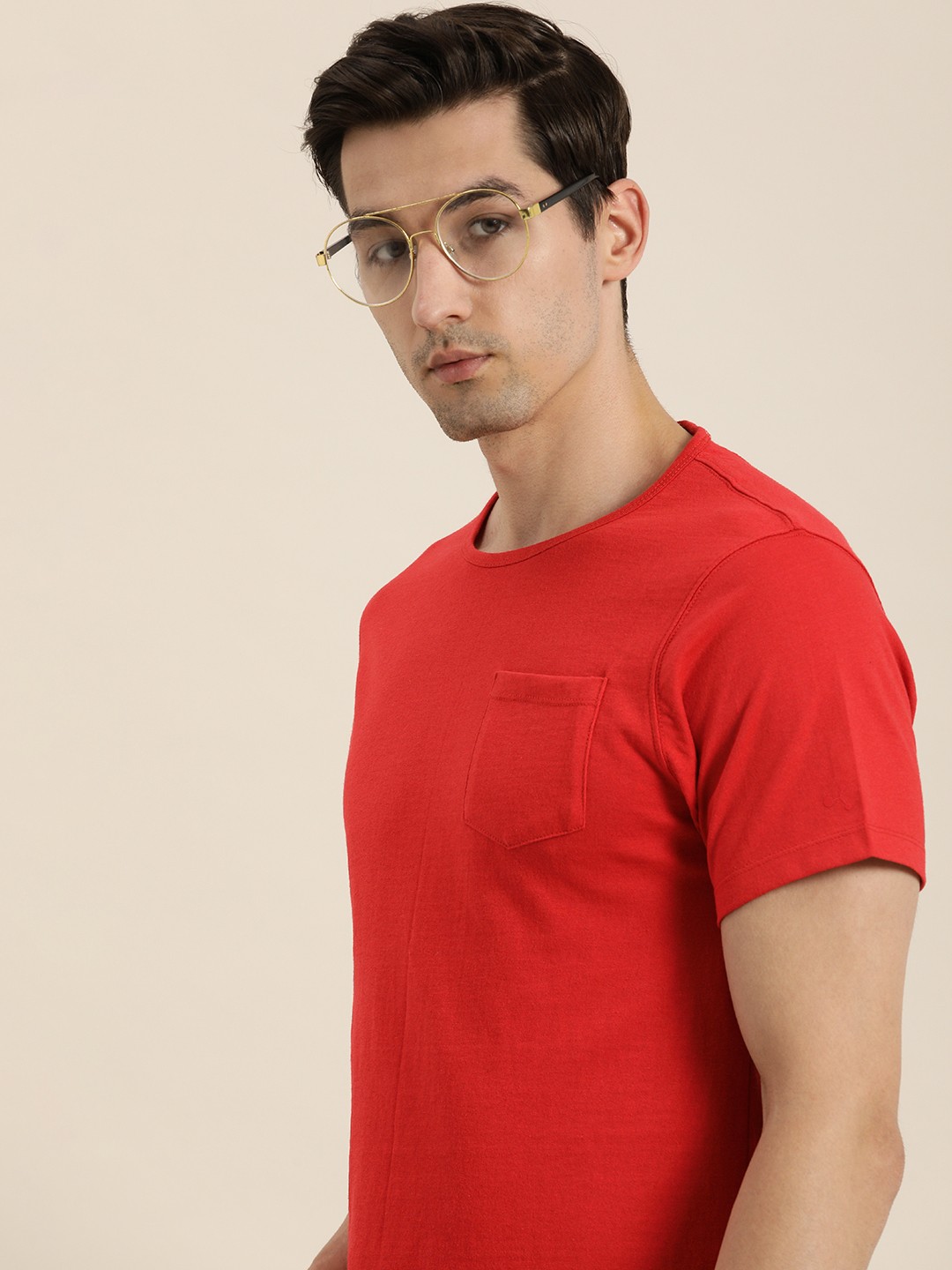 

ether Men Red Pocket Detail T-shirt