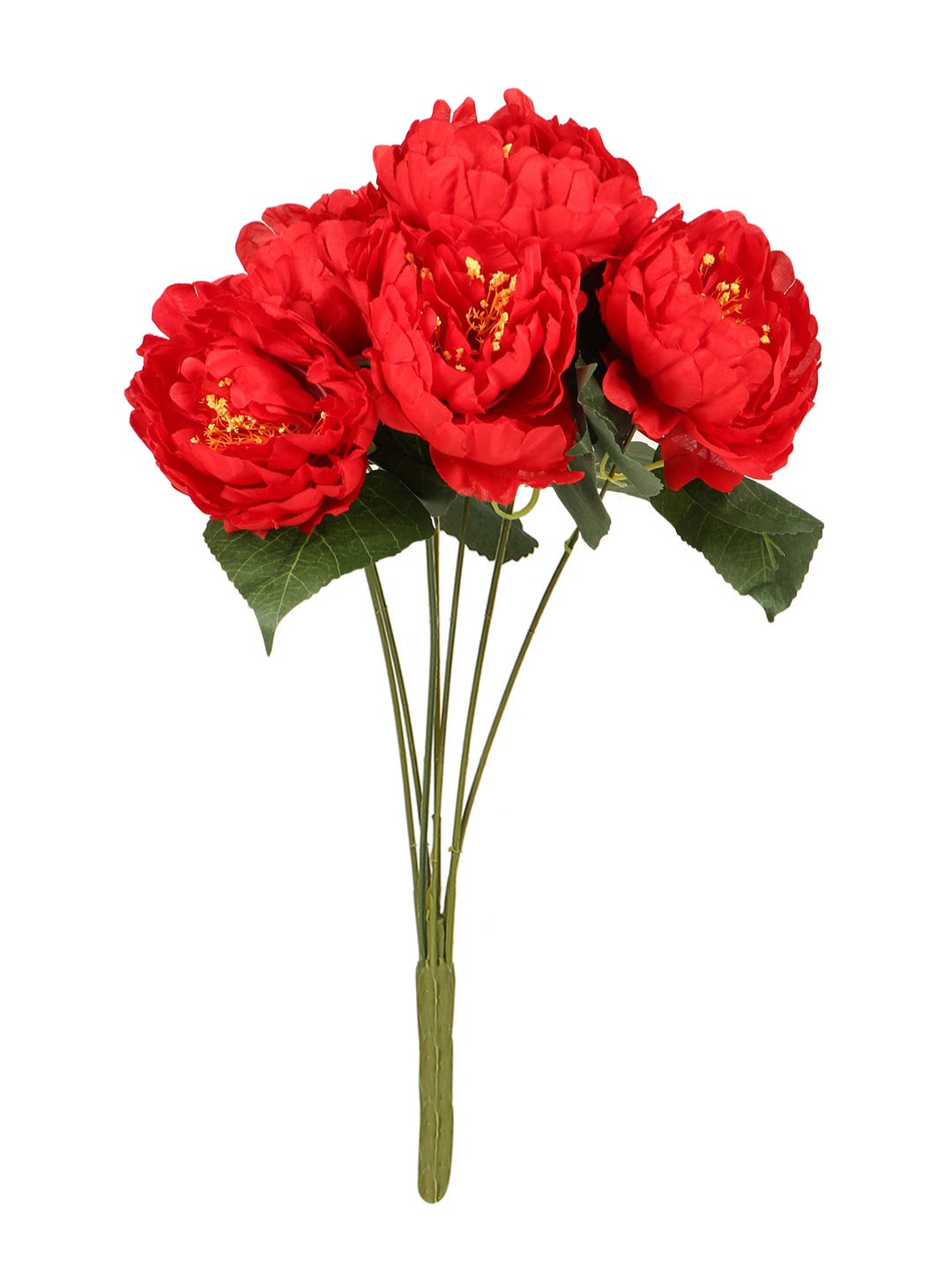 

TIED RIBBONS Red & Green Decorative Artificial Peony Flower Bunch