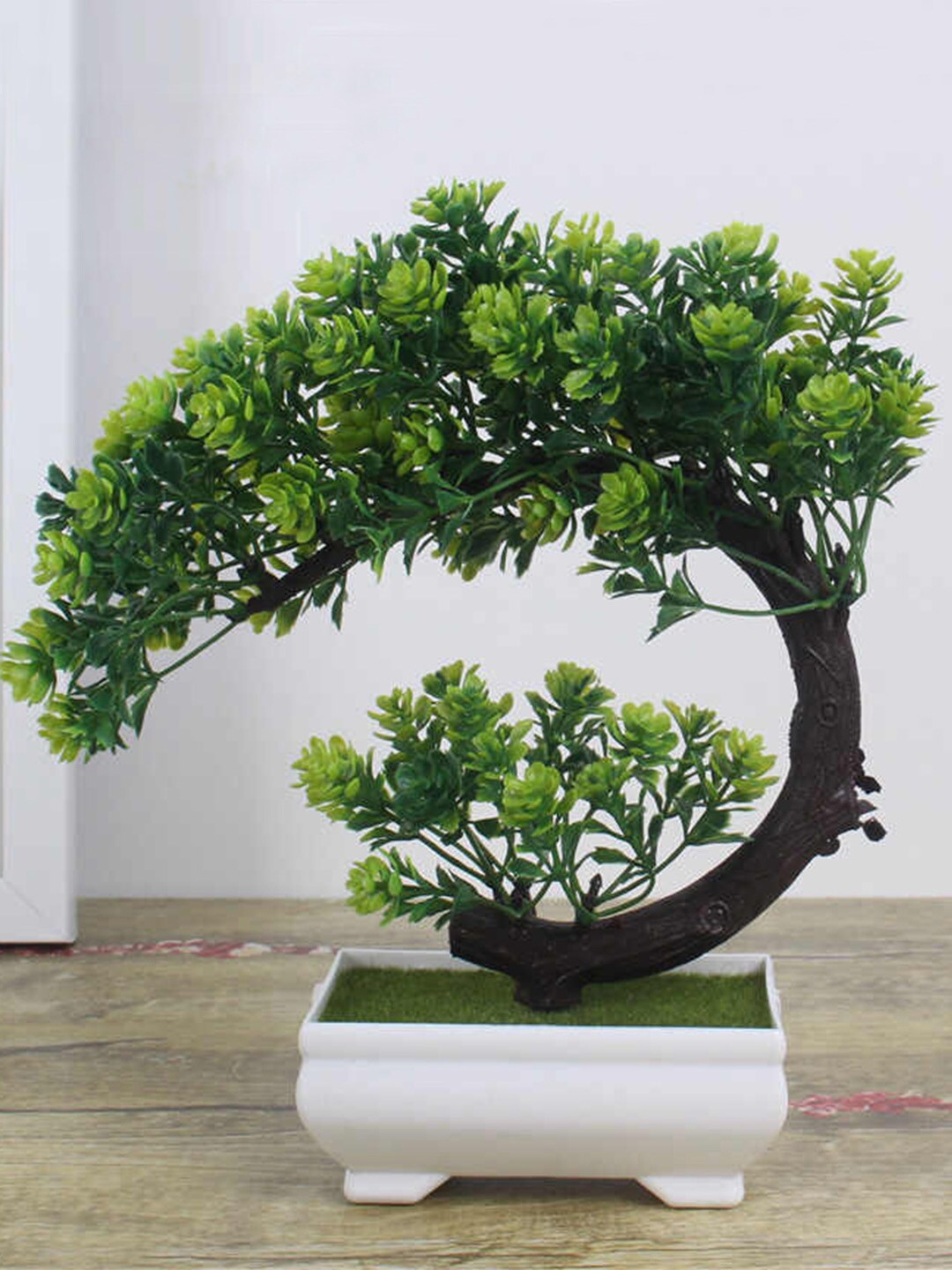 

TIED RIBBONS Green & White Artificial Bonsai Tree Plant with Pot