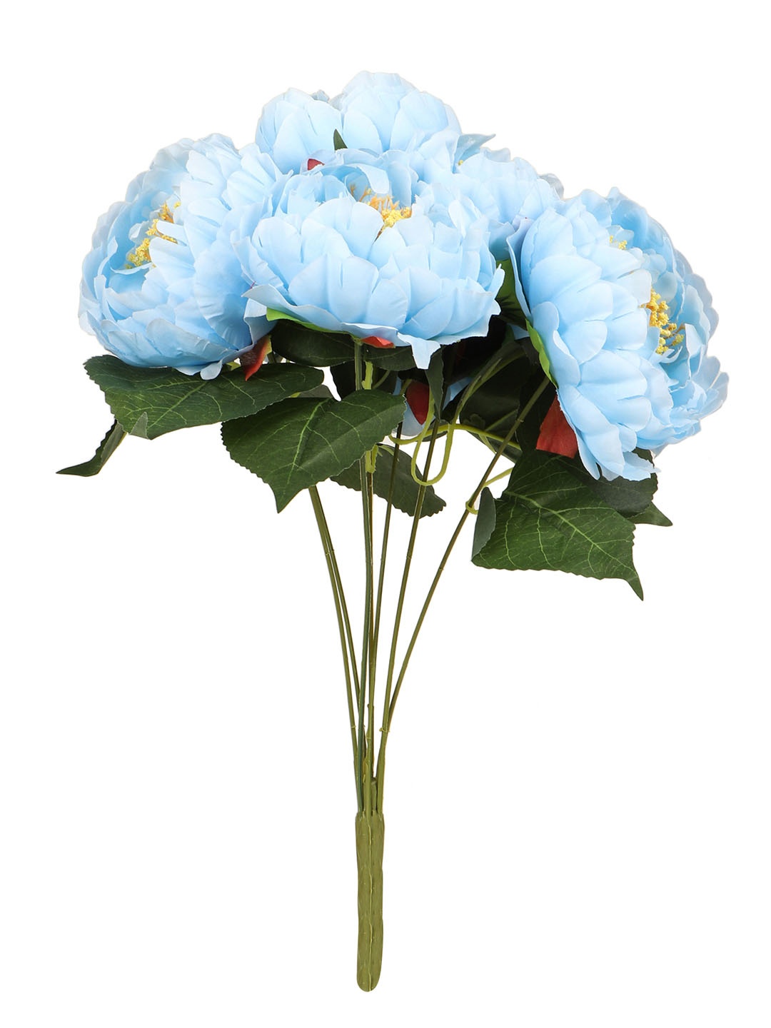 

TIED RIBBONS Blue & Green Decorative Artificial Peony Flower Bunch