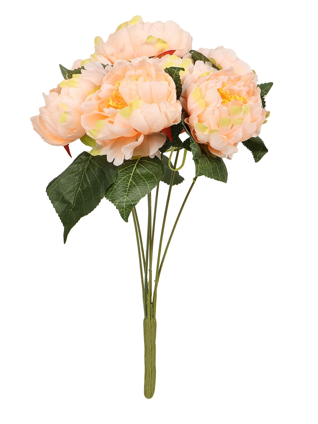 

TIED RIBBONS Peach-Coloured & Green Decorative Artificial Peony Flower Bunch
