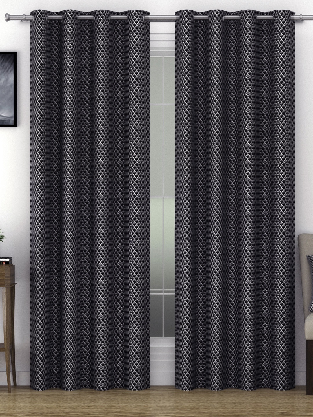 

SWAYAM Grey Set of 2 Black Out Long Door Curtain