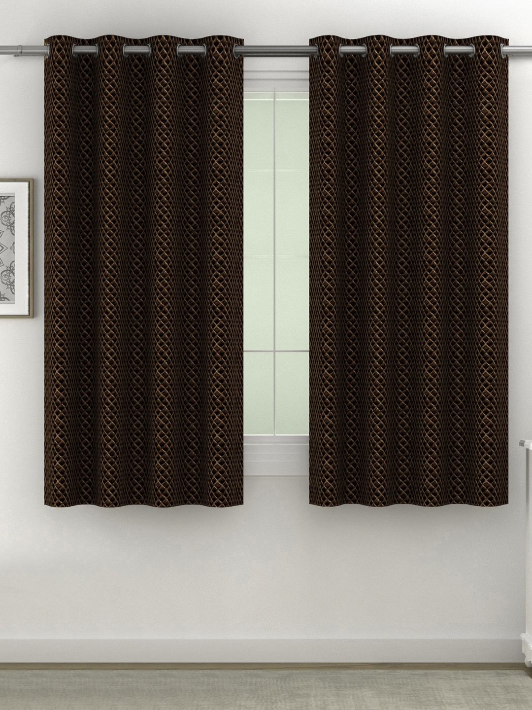 

SWAYAM Pack Of 2 Brown Self Design Black Out Window Curtain