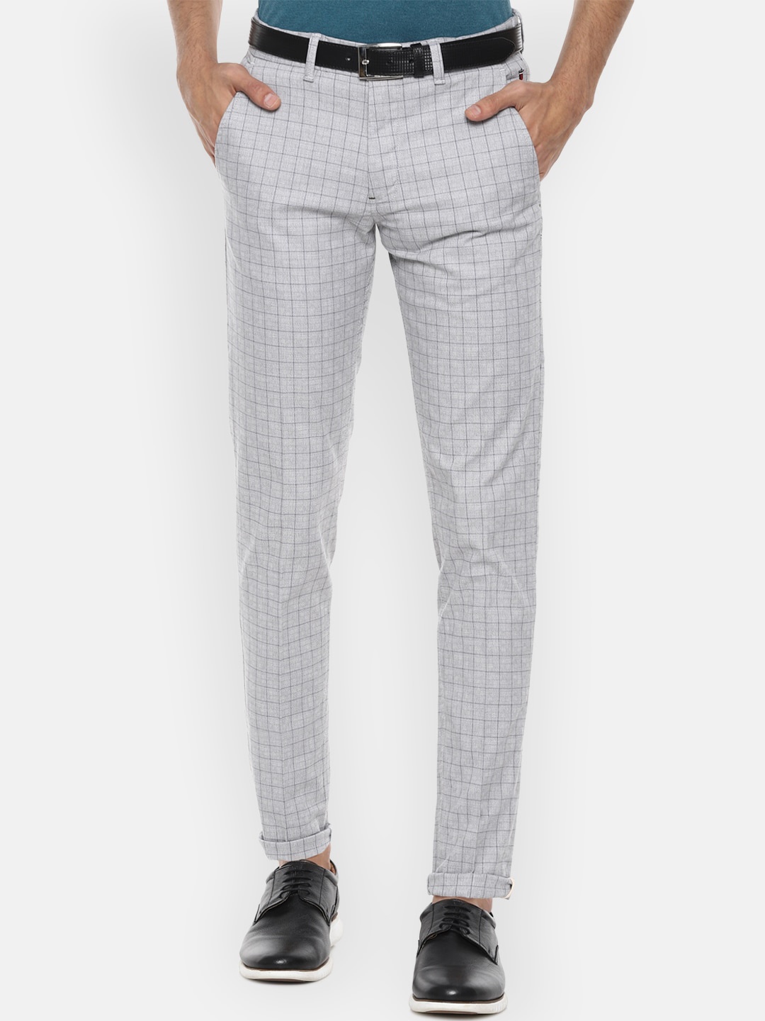 

Louis Philippe Sport Men Grey Checked Pure Cotton Trousers