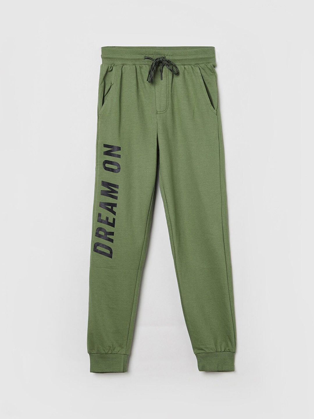 

max Boys Olive Green Solid Pure Cotton Joggers